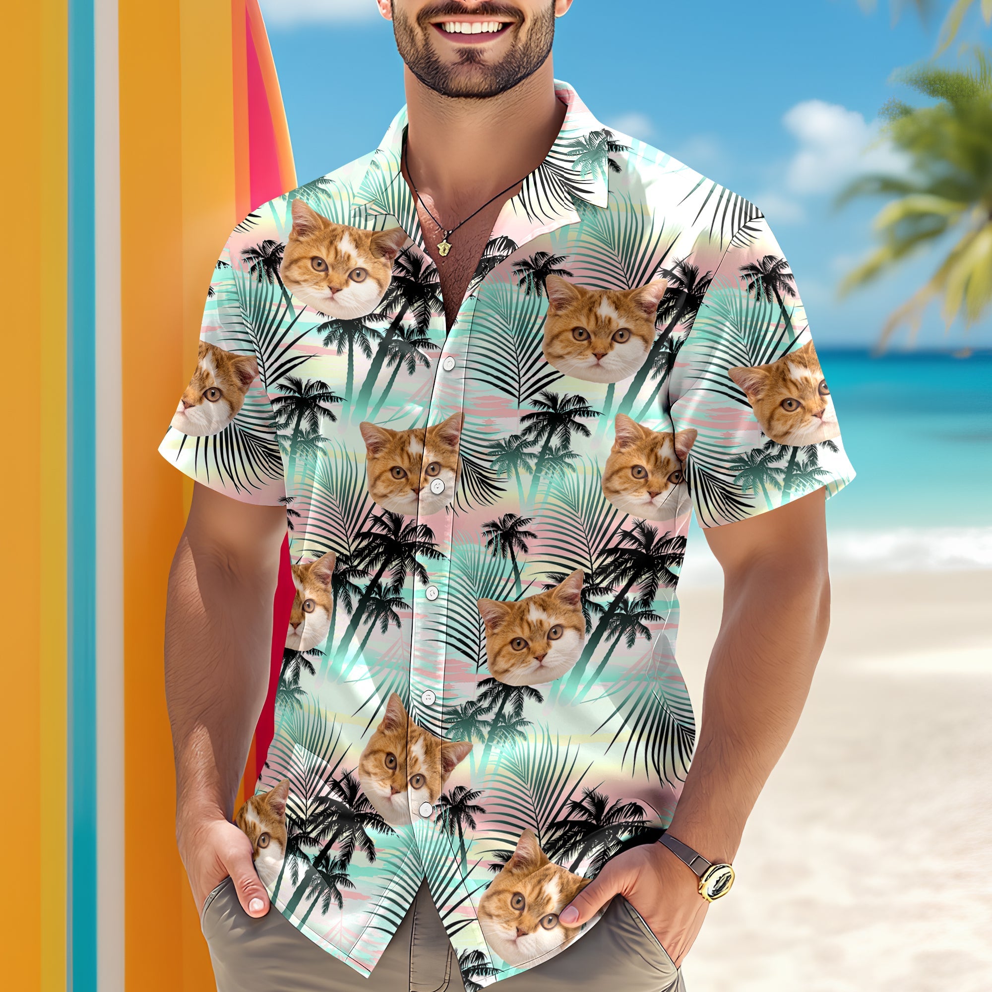 Custom Cat Photo Tropical Summer Hawaii Shirt - Gift for Cat Lovers HO82 902402