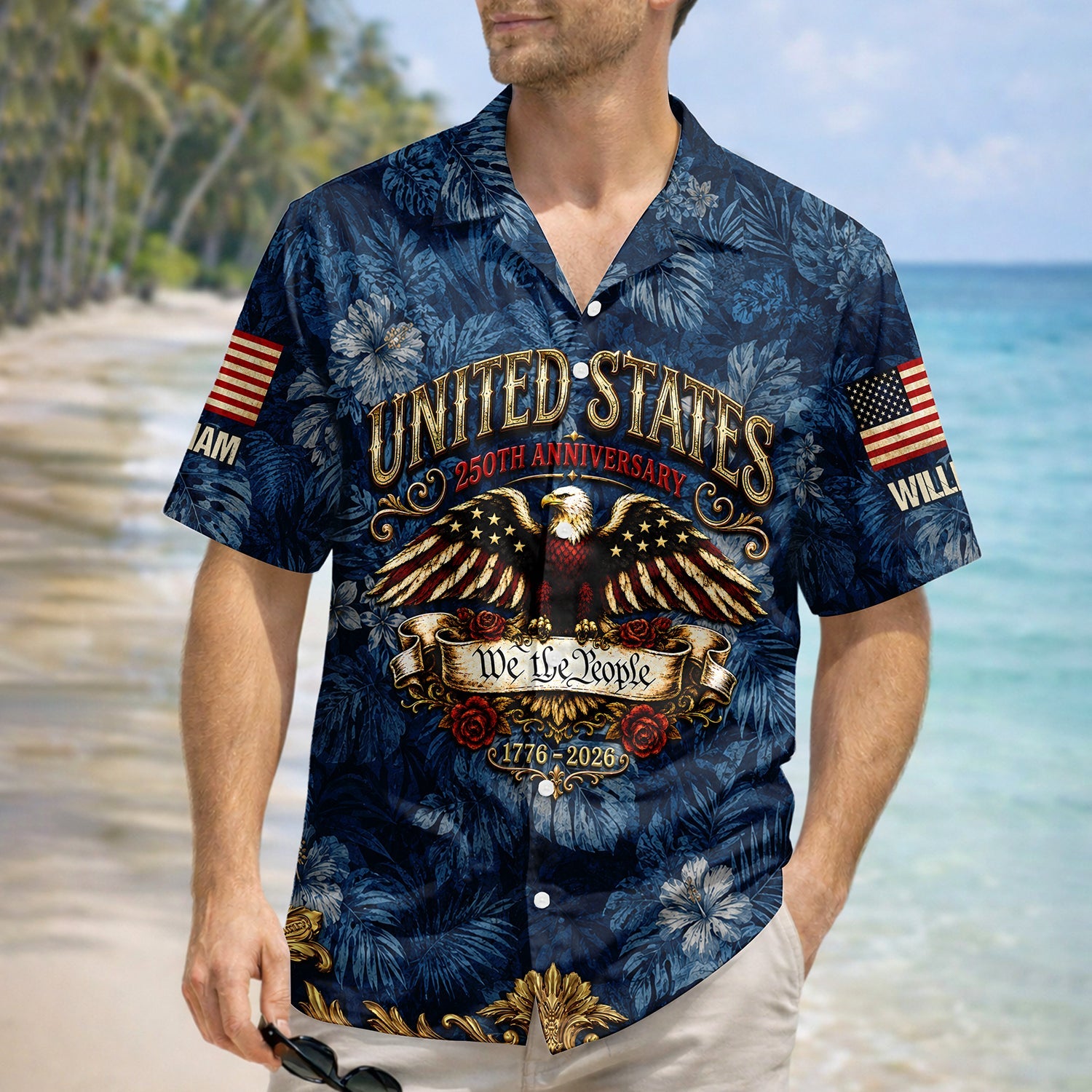 Custom Name Vintage USA 250 Years Anniversary Patriotic Eagle Freedom Faith Hawaii Shirt HO82 902530