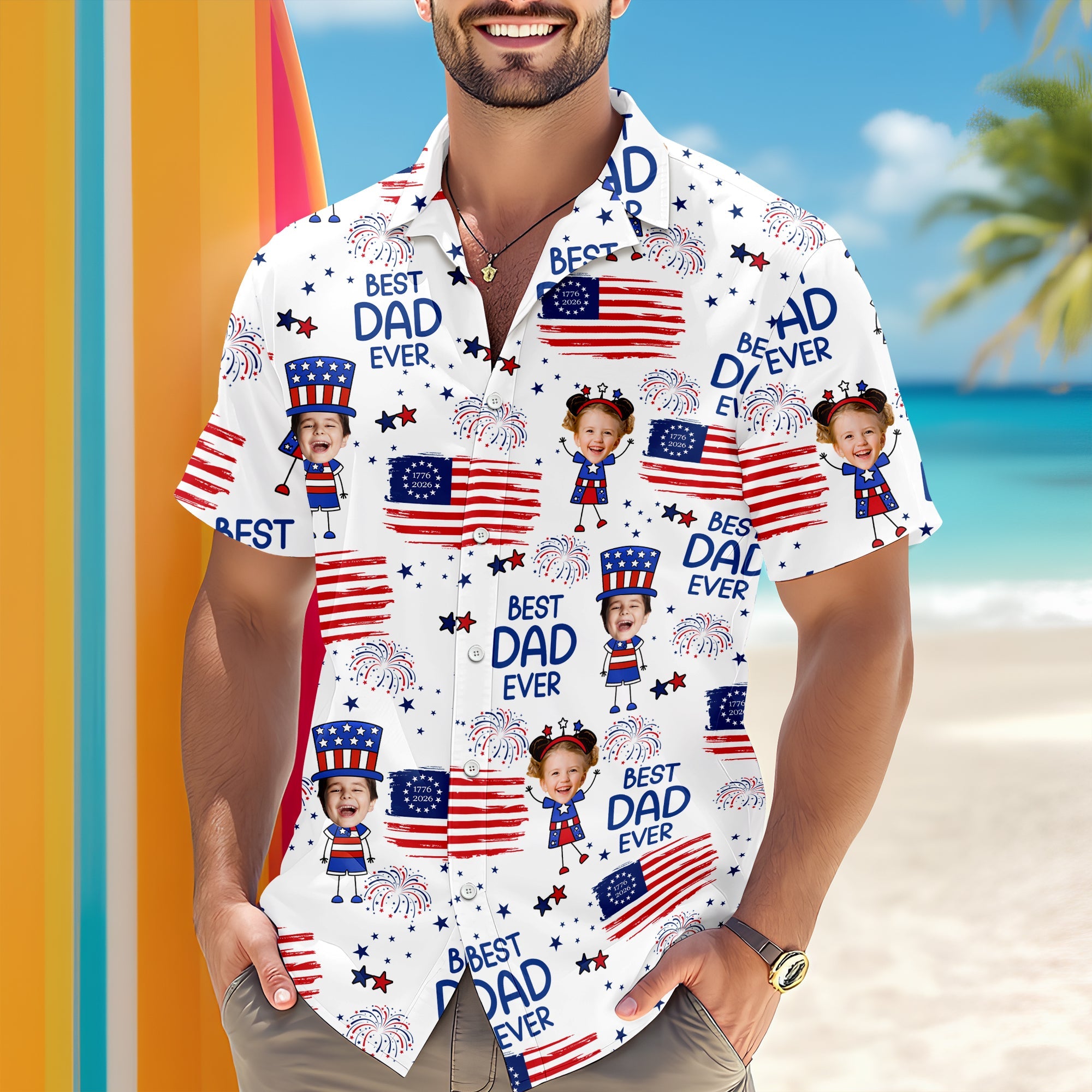 Custom Photo Best Dad Ever With American Flag Hawaii Shirt LM32 668905