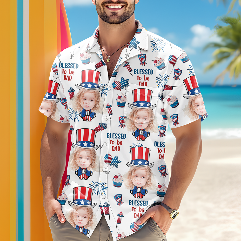 Custom Photo Blessed To Be Grandpa - Personalized Photo Hawaii Shirt CH07 895754