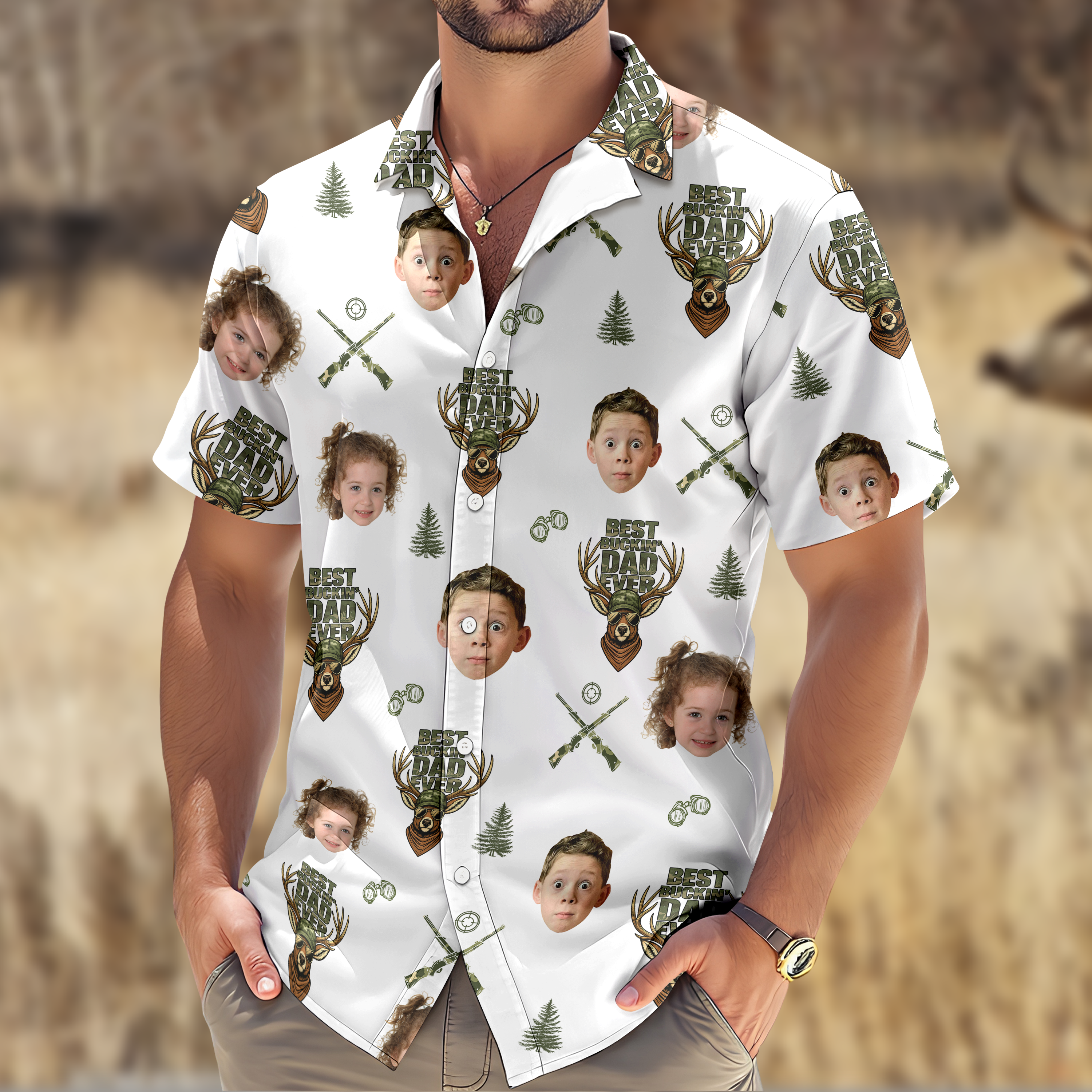 Best Buckin' Dad Ever - Personalized Photo Hawaii Shirt CH07 895746