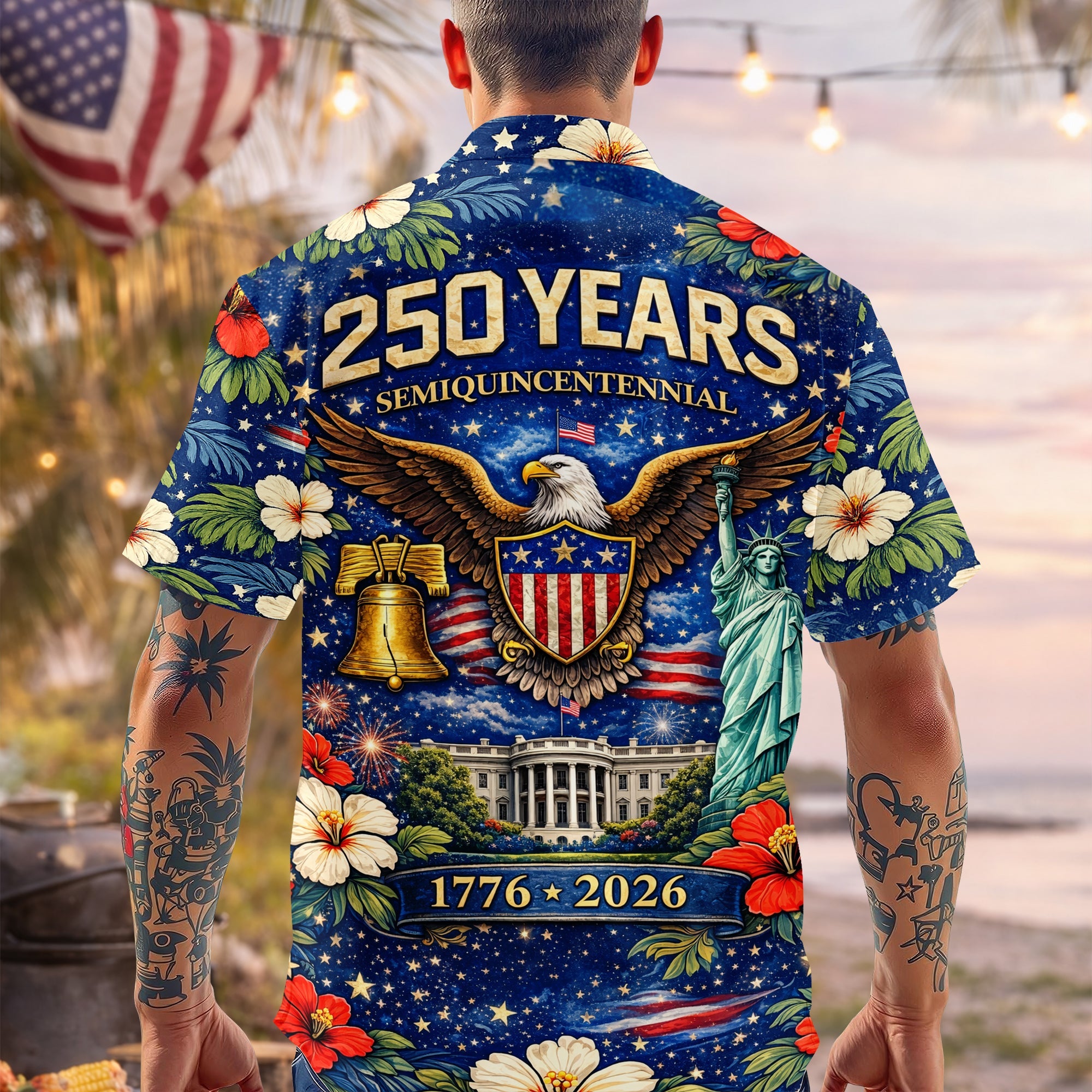 Custom Name 250 Years Semiquincentennial Eagles Tropical Hawaii Shirt LM32 899109