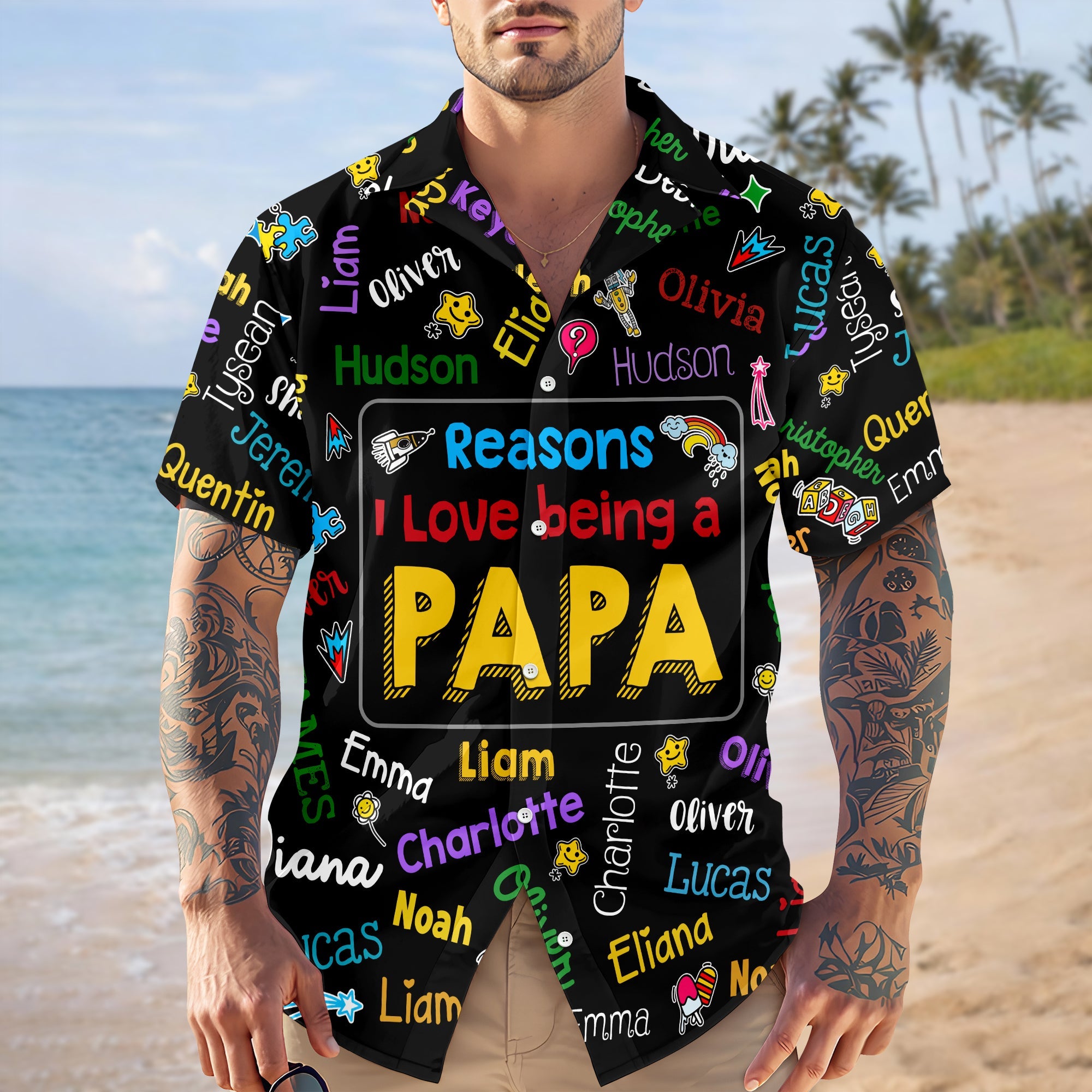 Personalized Papa Kids Name Word Art Hawaii Shirt - Gift For Dad, Father's Day HO82 902482
