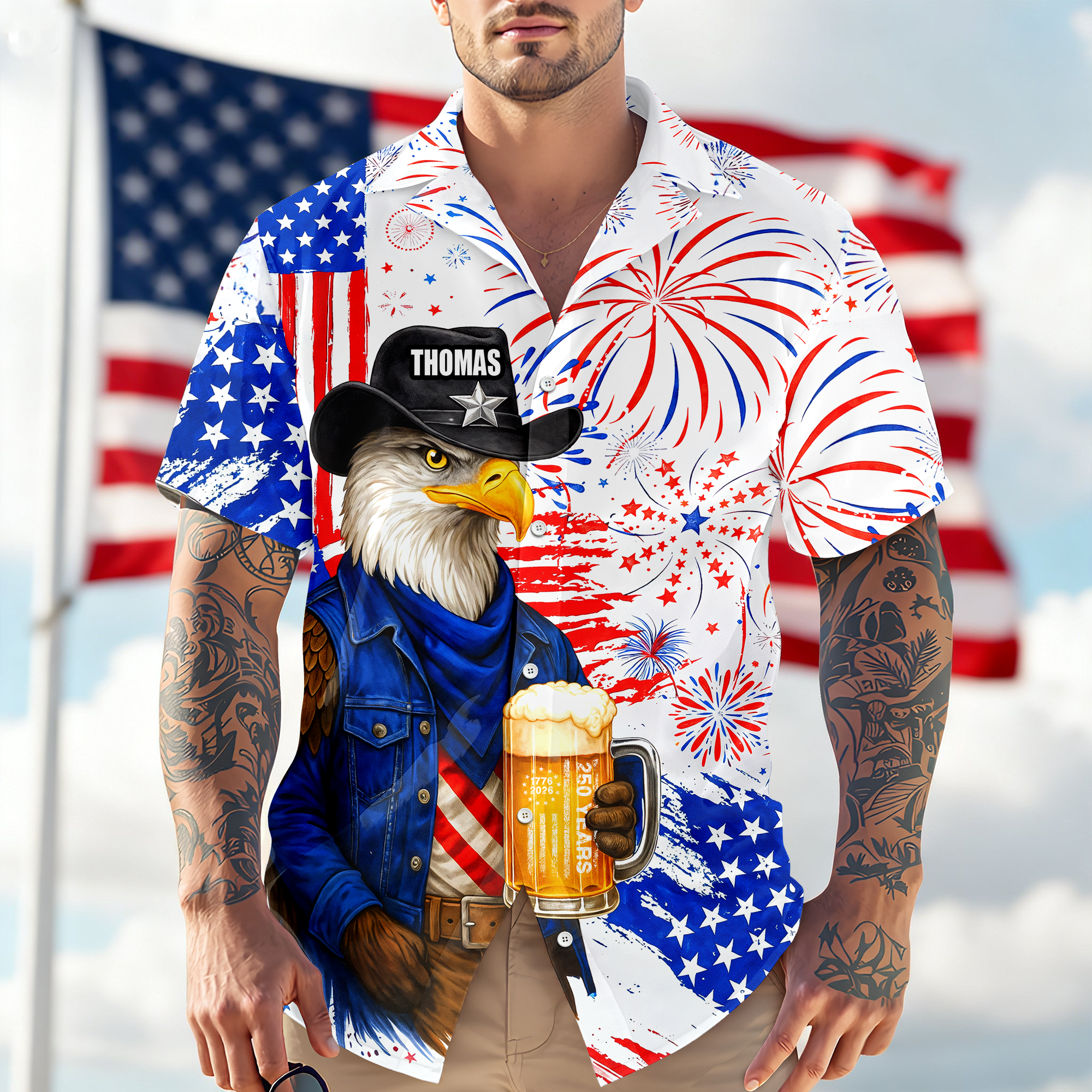 Personalized Name America 250th Birthday US Flag Hawaii Shirt HA75 921002