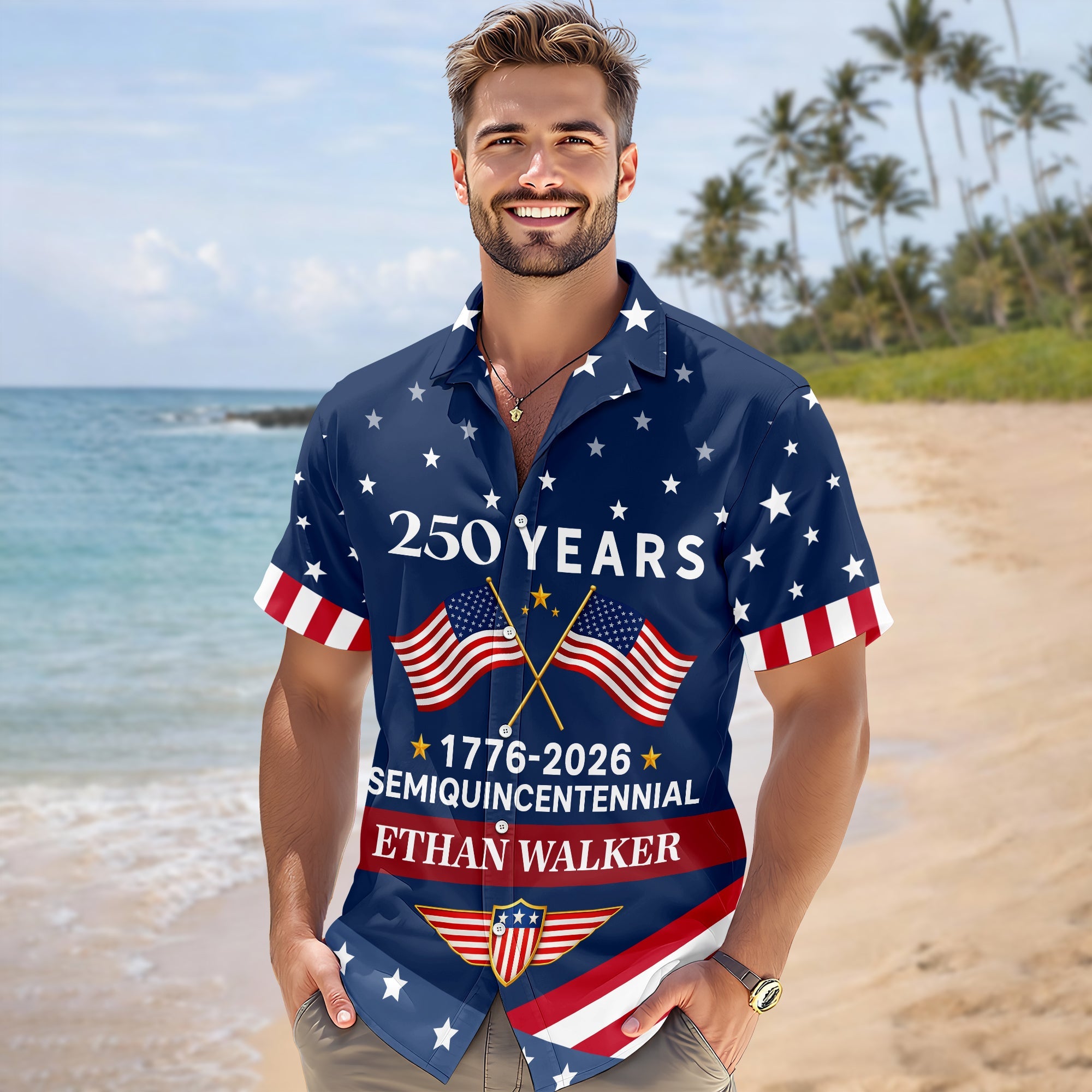 Custom Name USA 250 Years Semiquincentennial 1776-2026 Hawaii Shirt LM32 899543