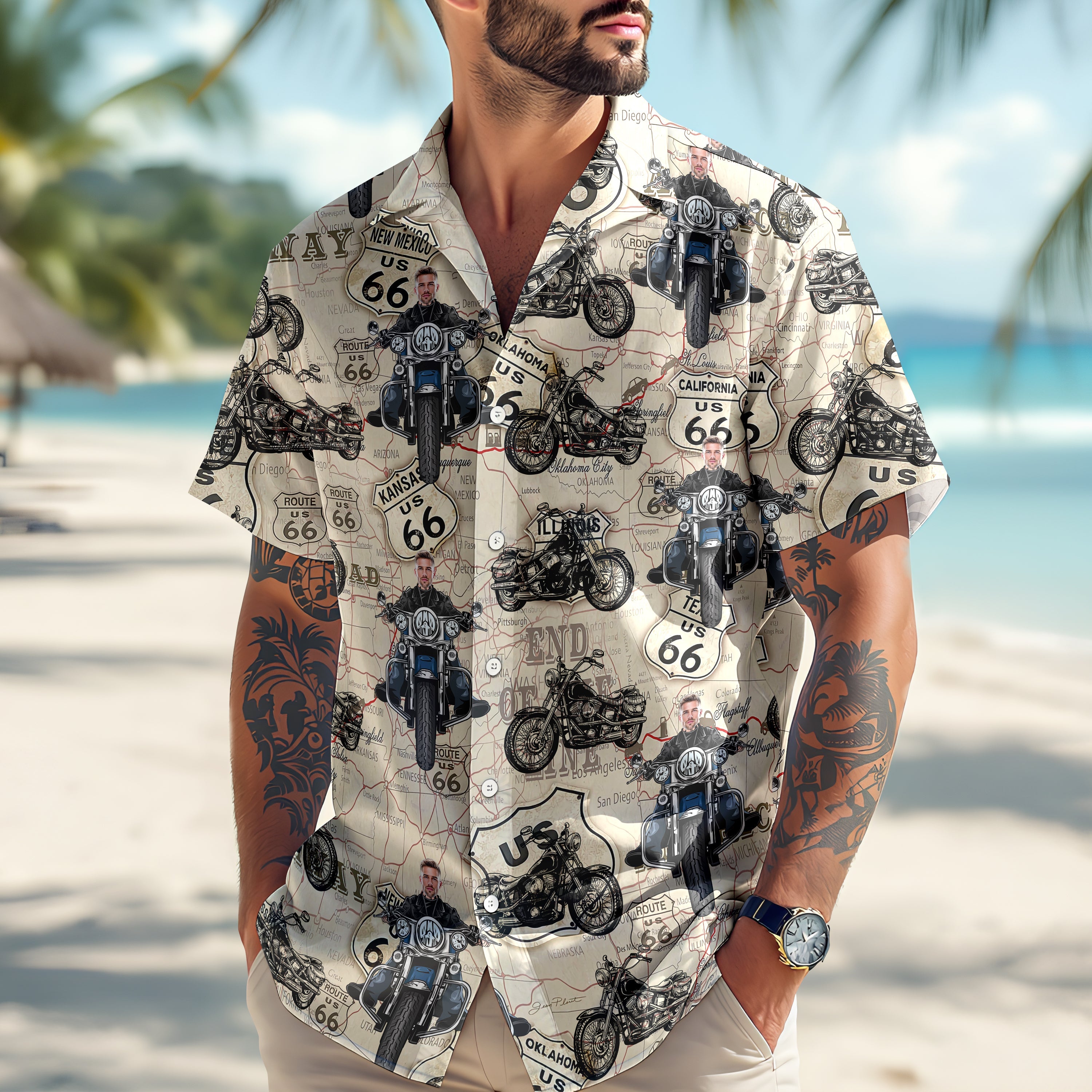 Custom Photo Motorcycle Familly Hawaii Shirt Gift for Dad, Boyfriend, Husband HO82 893752
