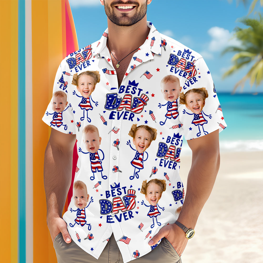 Custom Face Best Dad Ever USA Flag Hawaiian Shirt Gift For Father's Day CH07 911470