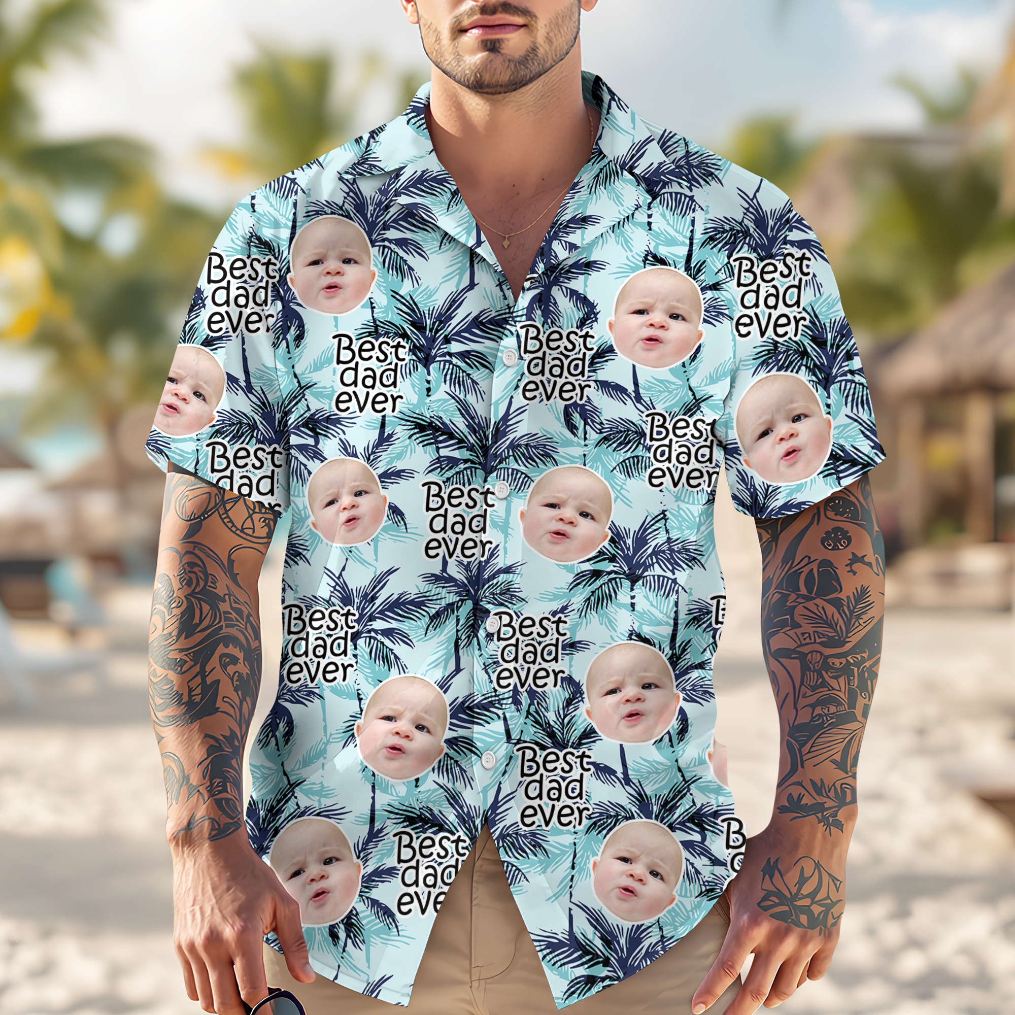 Custom Photo Best Dad Ever Tropical Pattern Hawaiian Shirt - Personalized Gift for Dad CH07 911568