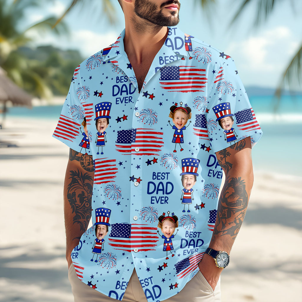 Custom Photo Best Dad Ever With American Flag Hawaii Shirt LM32 668905