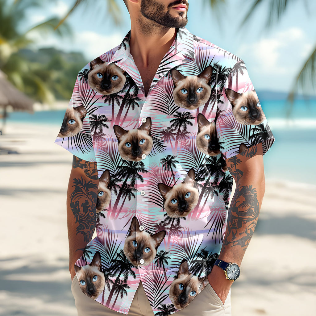 Custom Cat Photo Tropical Summer Hawaii Shirt - Gift for Cat Lovers HO82 902402