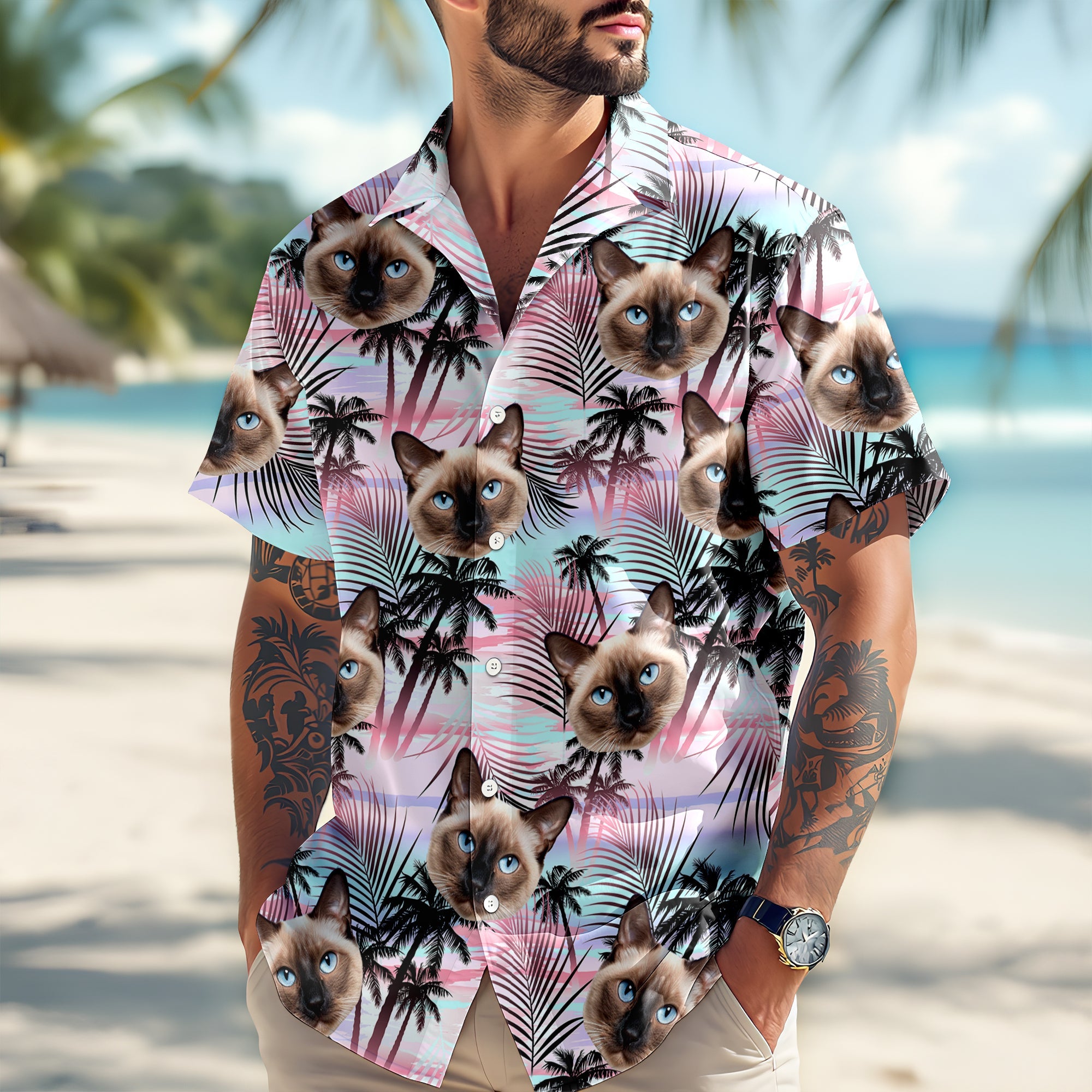 Custom Cat Photo Tropical Summer Hawaii Shirt - Gift for Cat Lovers HO82 902402