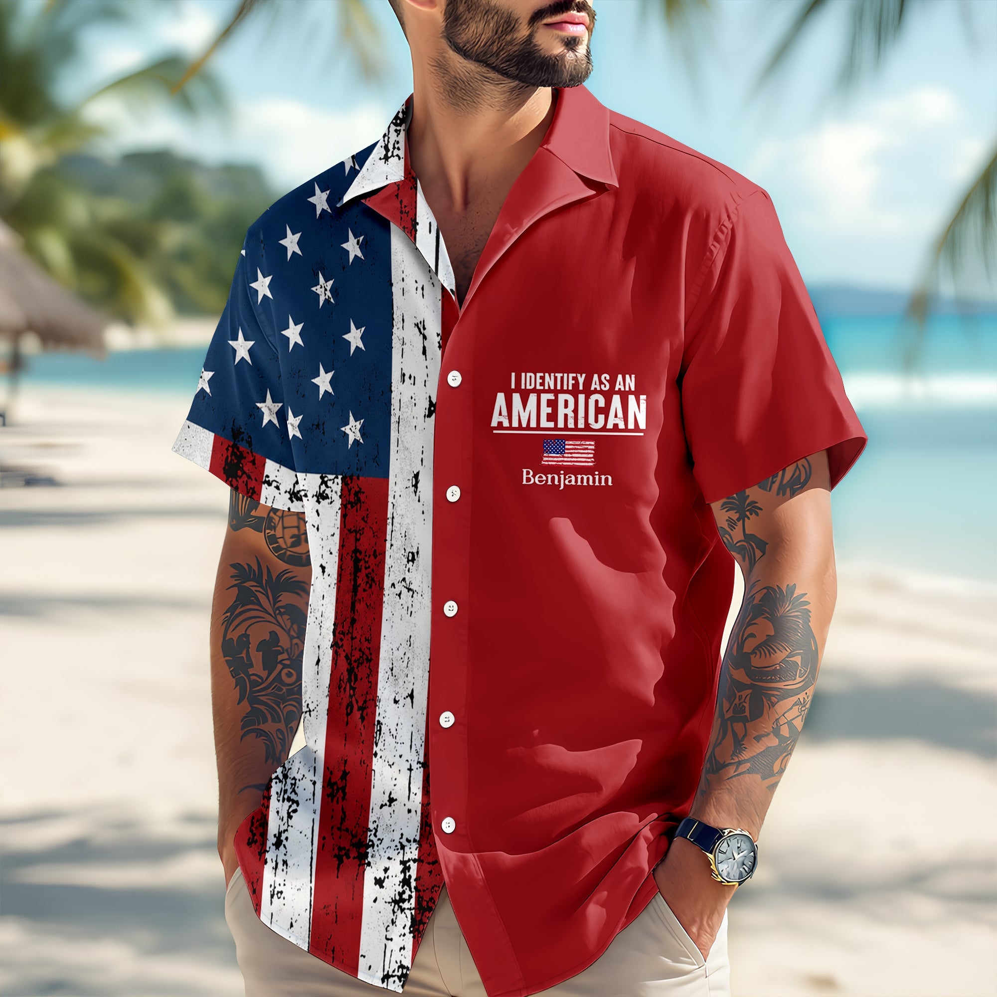 Personalized I Identify As An American With Patriotic USA Flag Hawaiian Shirt LM32 669229