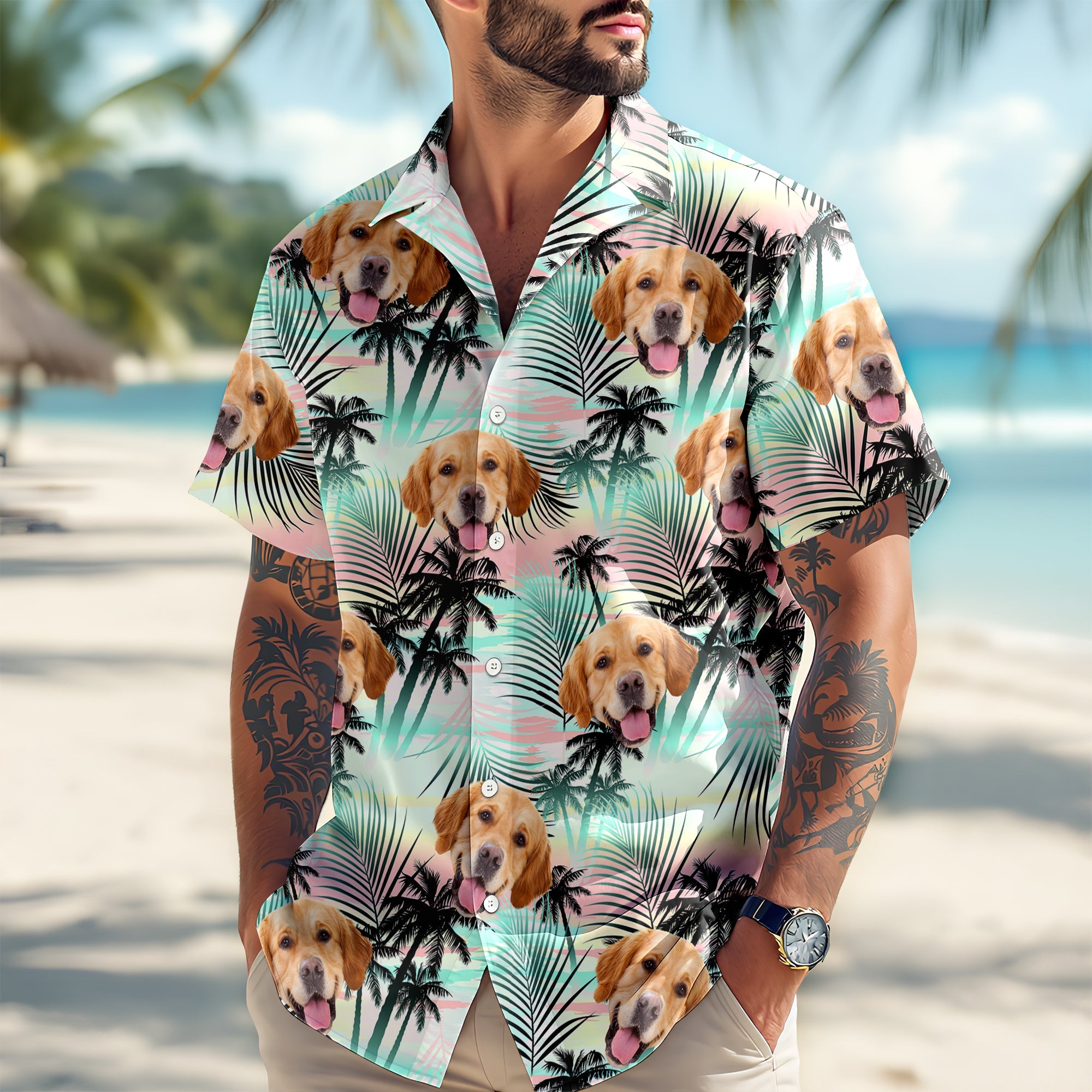 Custom Dog Photo Tropical Summer Hawaii Shirt - Gift for Dog Lovers HO82 902400