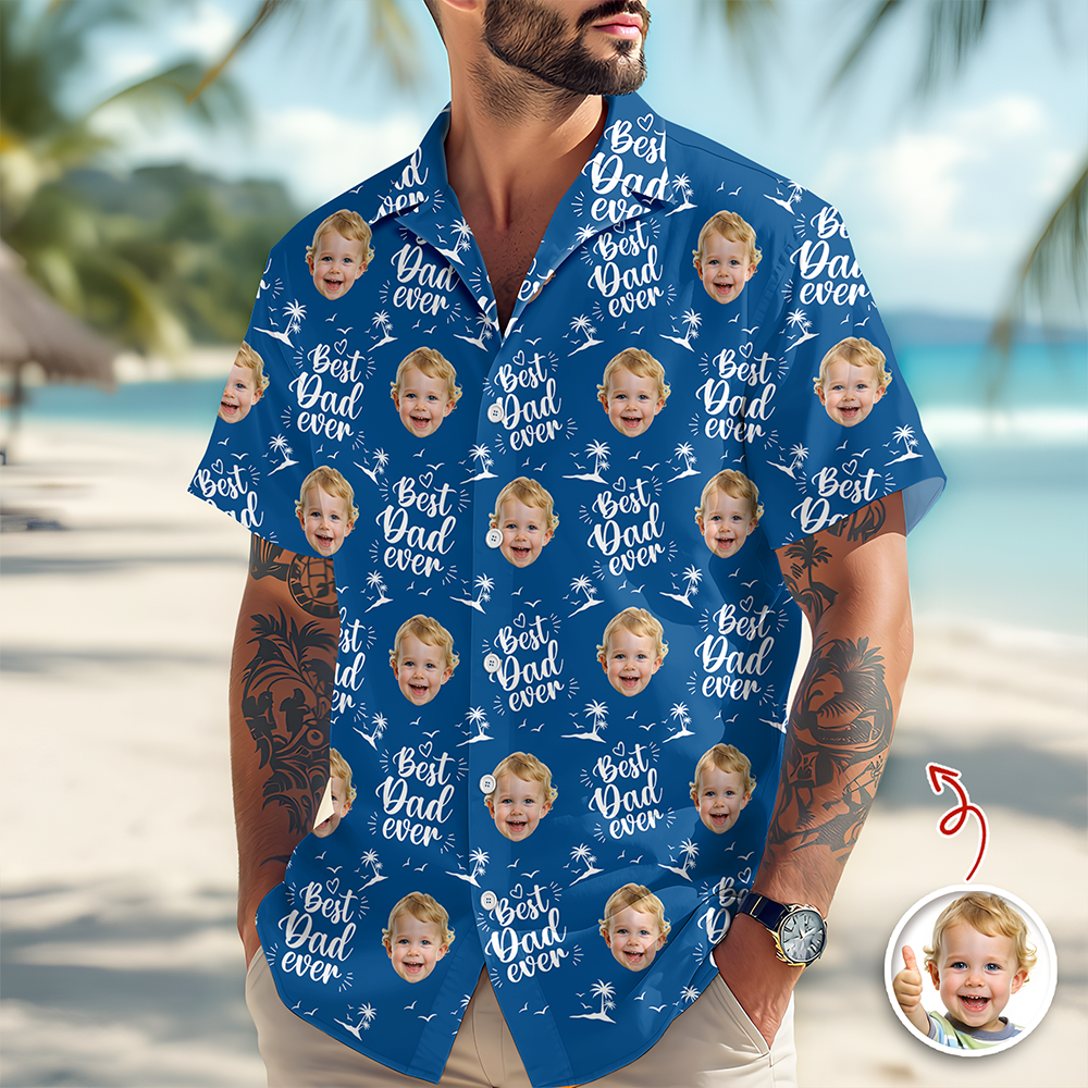 Custom Photo Best Dad Ever Hawaii Shirt - Personalized Father's Day Gift HA75 921318