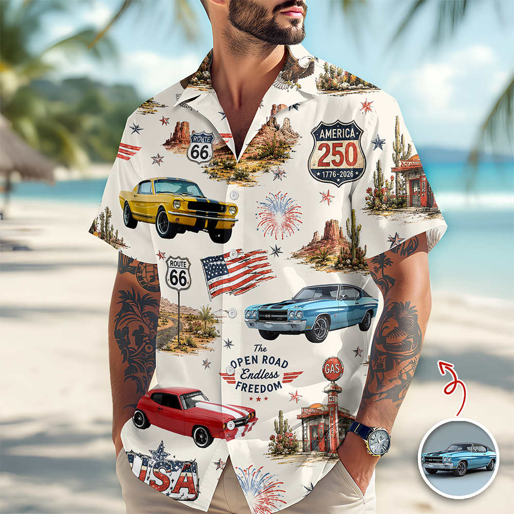 Custom Vintage Car Aloha Shirt, Route 66 Patriotic Hawaiian Shirt TH10 170037