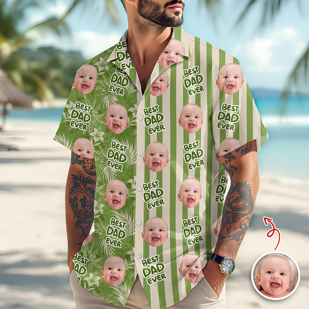 Custom Face Best Dad Ever Tropical Beach Hawaii Shirt Gift For Father's Day CH07 911468