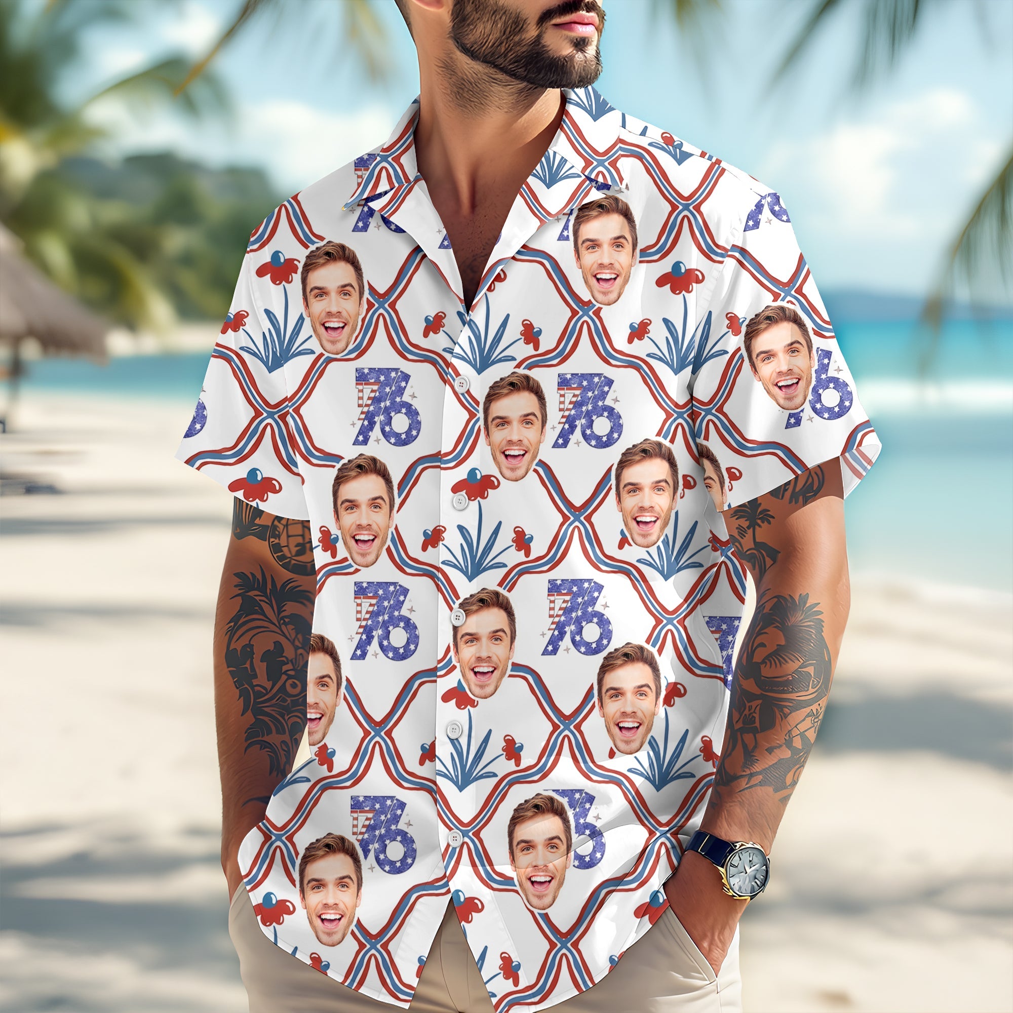 Custom Photo USA 250th Anniversary Floral American Flag Hawaii Shirt HA75 898940