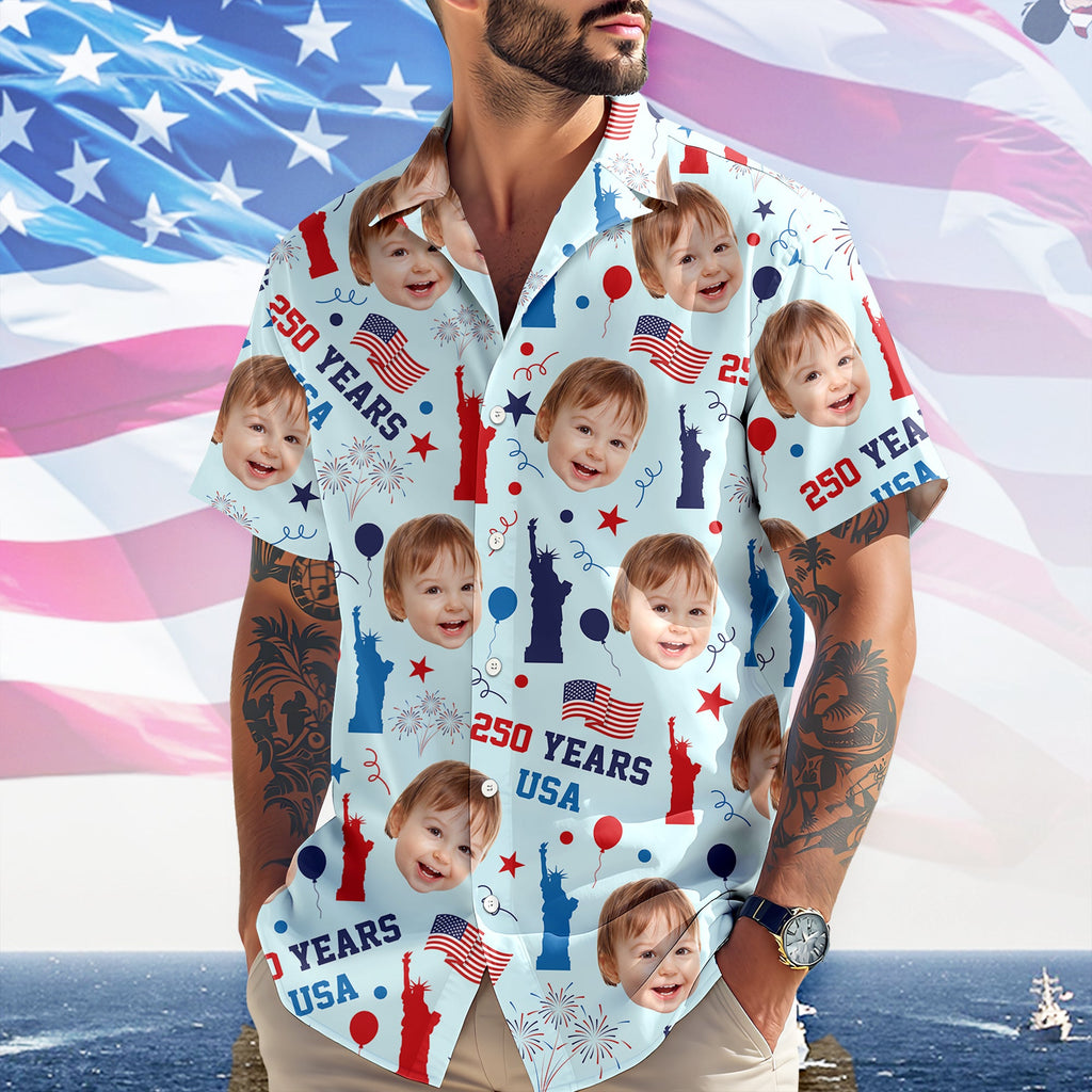 Custom Face Photo 250 Years USA Hawaiian Shirt Patriotic Summer Gift LM32 668907
