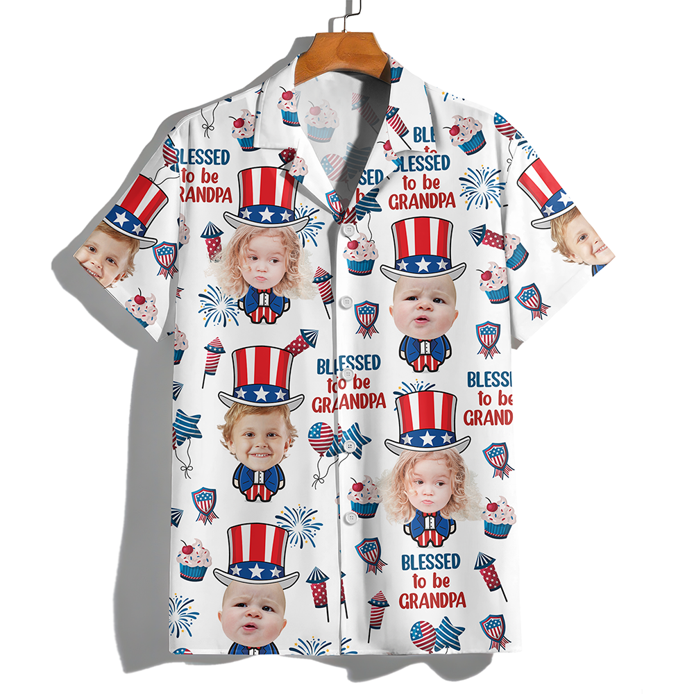 Custom Photo Blessed To Be Grandpa - Personalized Photo Hawaii Shirt CH07 895754