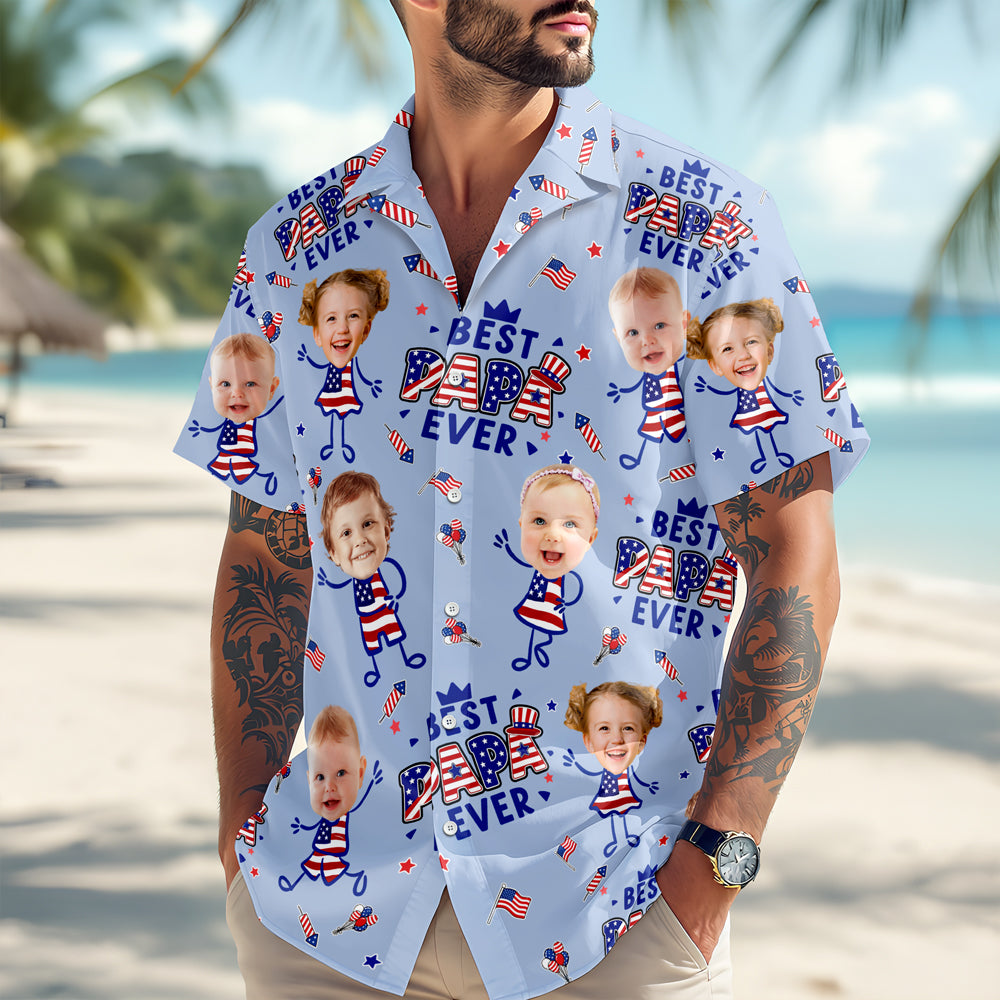 Custom Face Best Dad Ever USA Flag Hawaiian Shirt Gift For Father's Day CH07 911470