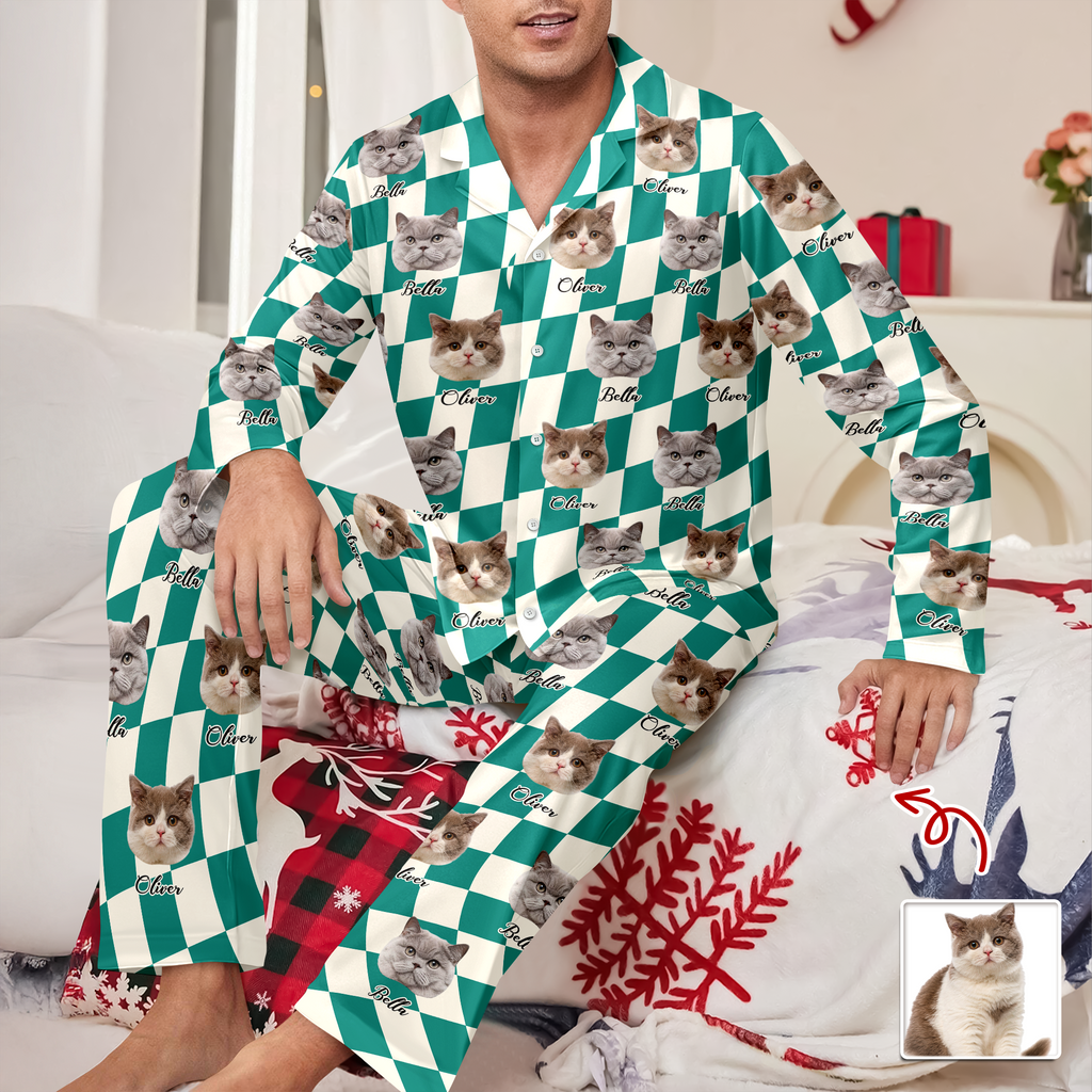Custom Cat Photo Checker Design For Cat Lover Pajamas TH10 894981