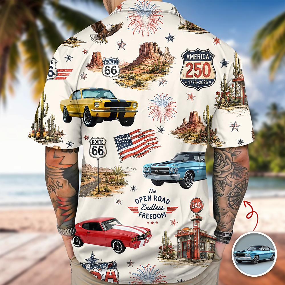 Custom Vintage Car Aloha Shirt, Route 66 Patriotic Hawaiian Shirt TH10 170037