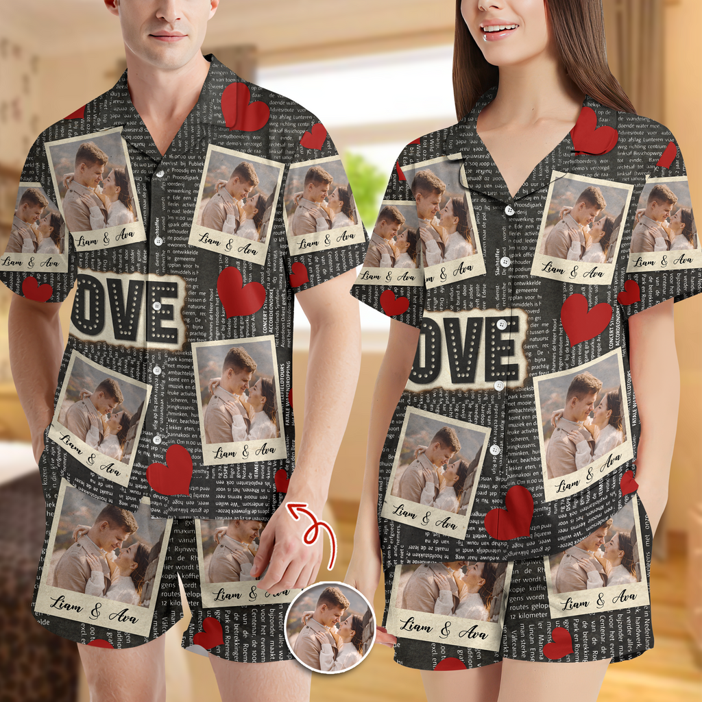Custom Photo Newspaper Short Pajamas Funny Love Gift For Couples CH07 895528