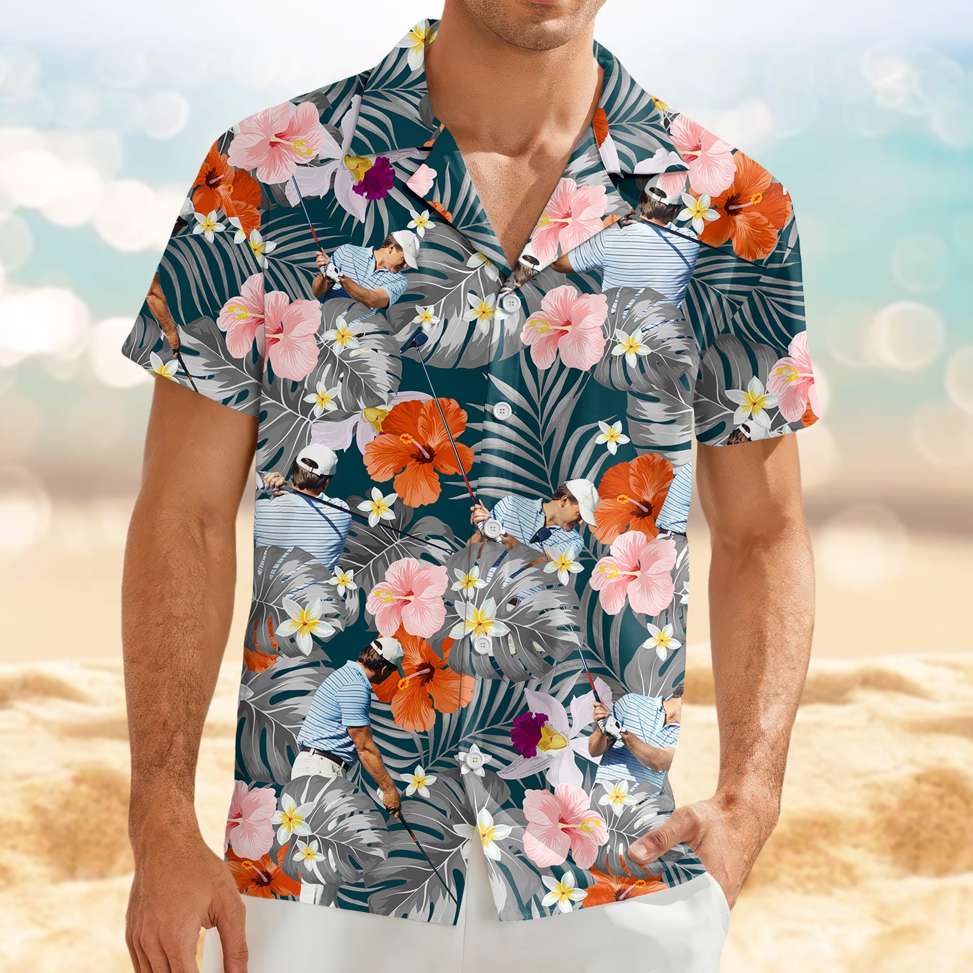 Custom Photo Funny Golfer Face Hawaii Shirt - Personalized Gift for Golfer LM32 897491