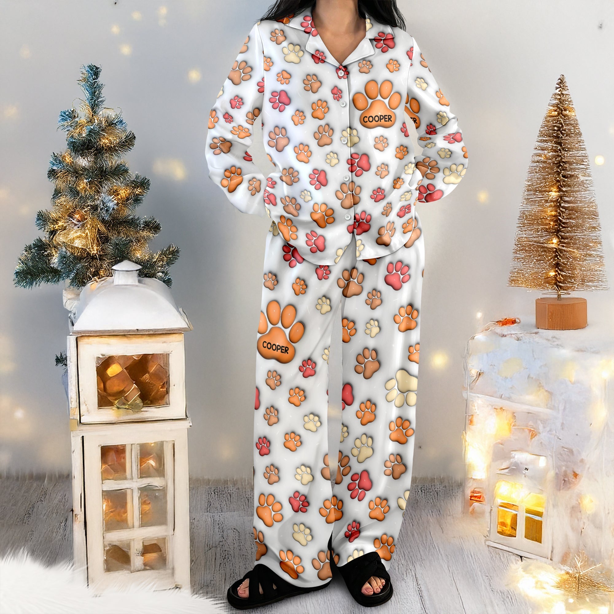 Custom Name On Dog Paw 3D Effect Pajamas For Christmas TH10 896447
