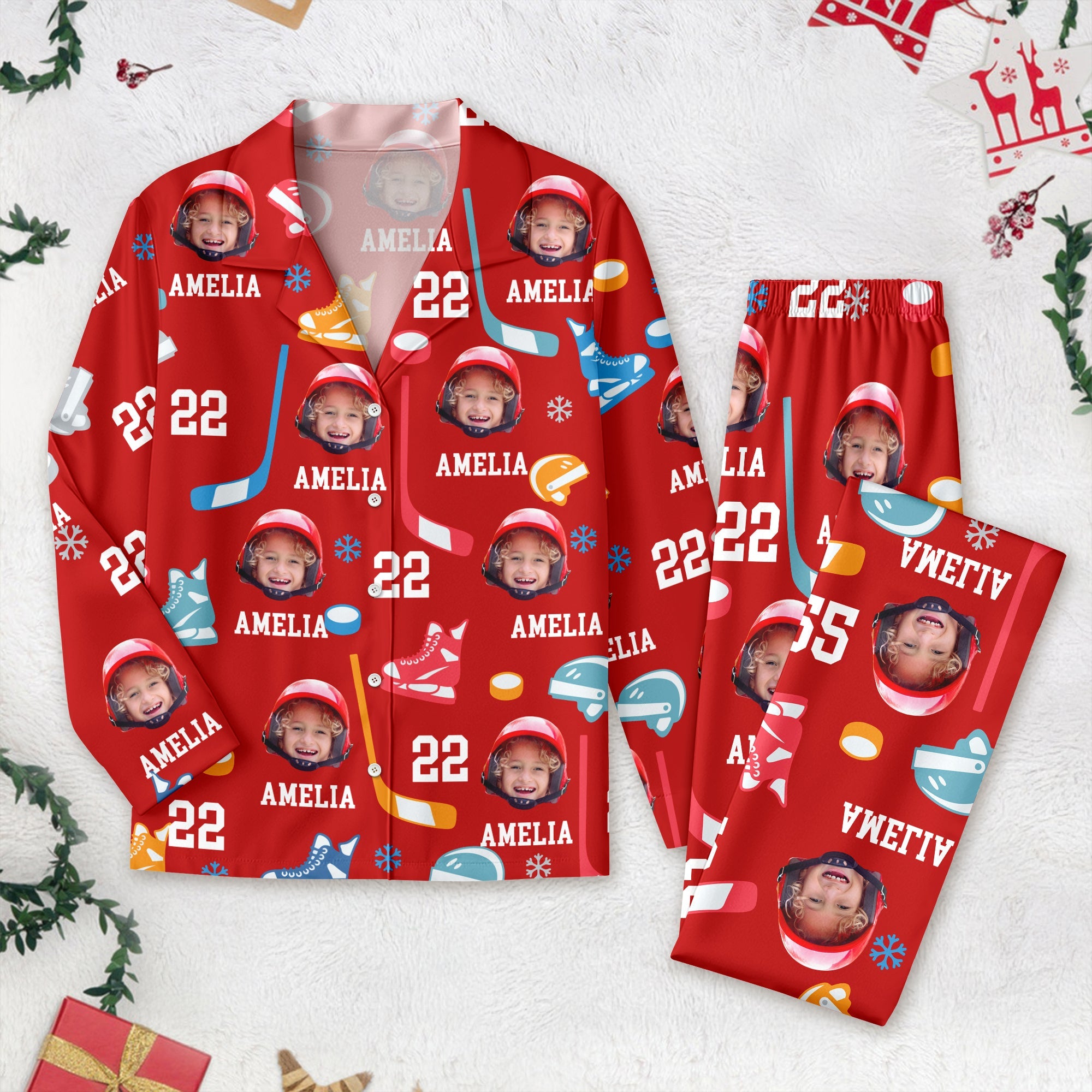Custom Face Photo With Hockey Sport Pajamas T286 888859