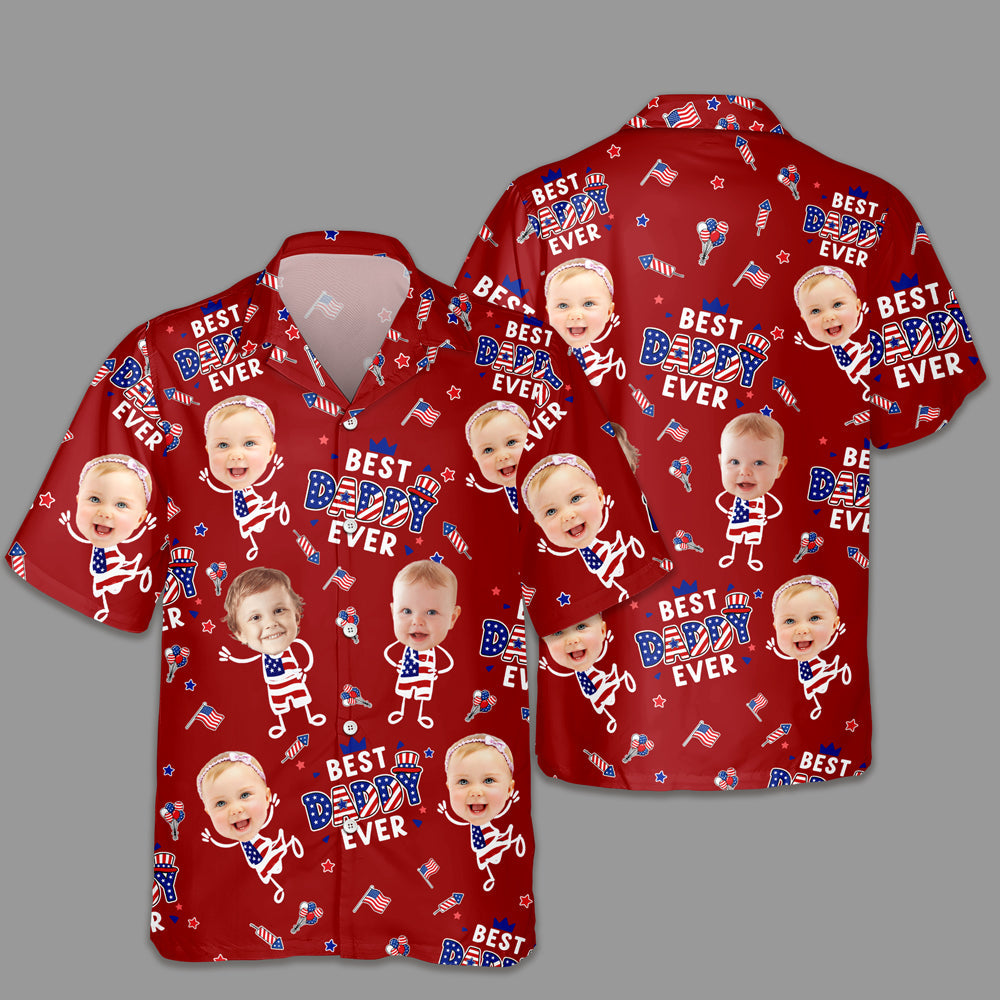 Custom Face Best Dad Ever USA Flag Hawaiian Shirt Gift For Father's Day CH07 911470