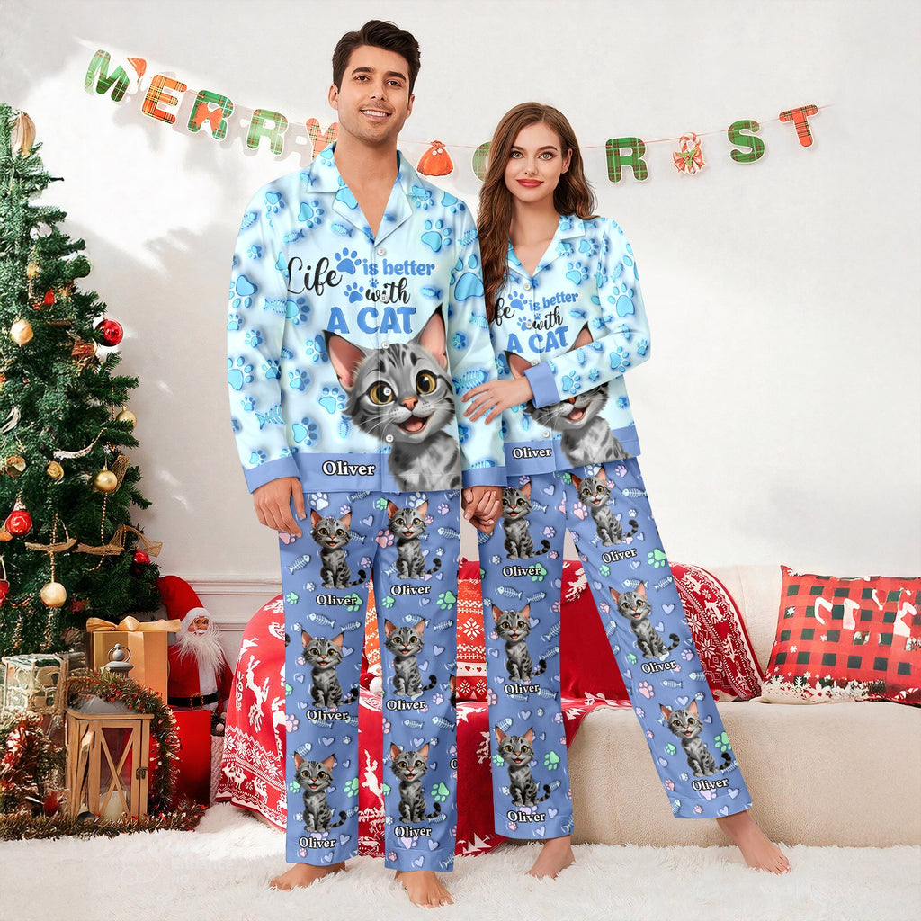 Custom Cat Name Life Is Better With Cats 3D Effect Pajamas LM32 895933