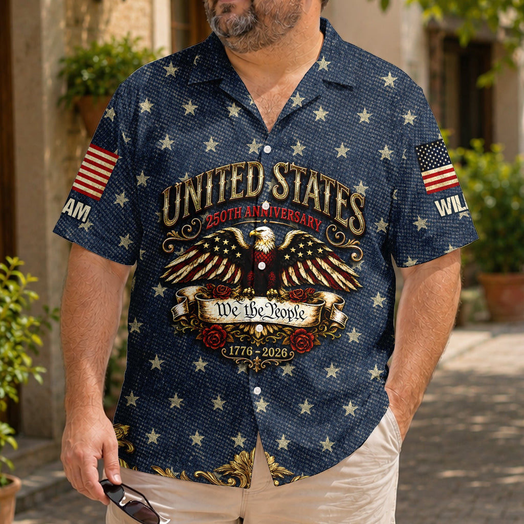 Custom Name Vintage USA 250 Years Anniversary Patriotic Eagle Freedom Faith Hawaii Shirt HO82 902530