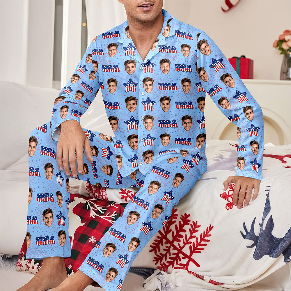 Custom Face Celebrate 250 Years America Anniversary 250th Independence Day Pajamas CH07 899746