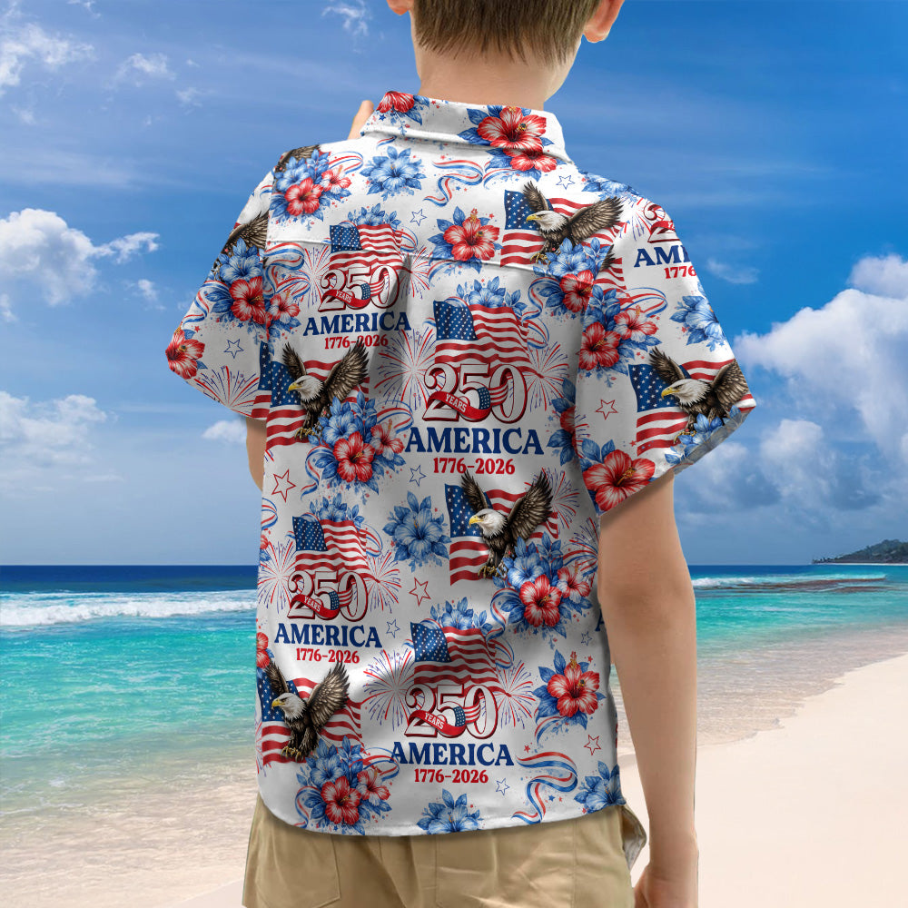 Personalized USA 250th Anniversary 1776–2026 Kid Hawaii Shirt – Patriotic Eagle Flag Gift for 4th of July TH10 169397