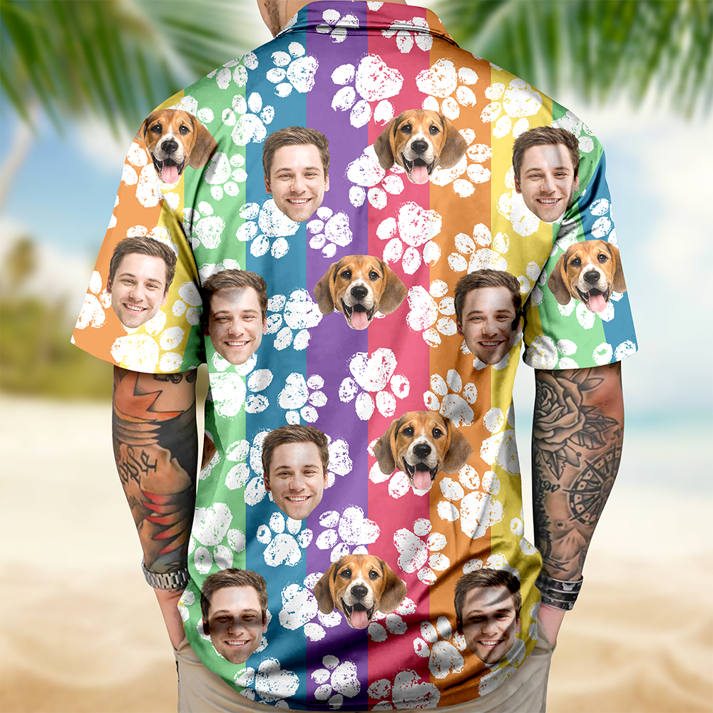 Custom Photo Paw Pattern Hawaii Shirt - Custom Funny Pet Lover Gift CH07 911106
