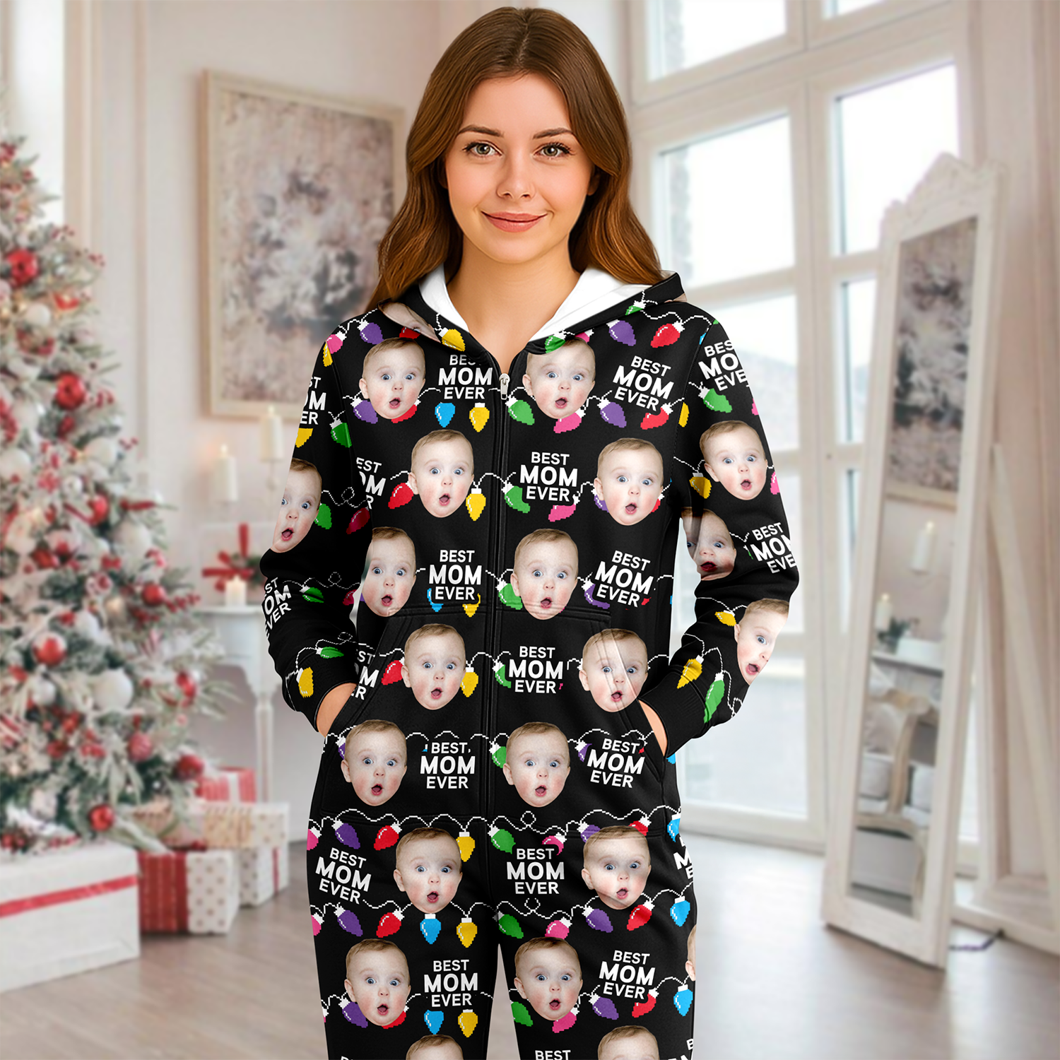 Custom Funny Kids Photo Best Mommy Daddy Ever Christmas Light Onesite Pajamas CH07 899840