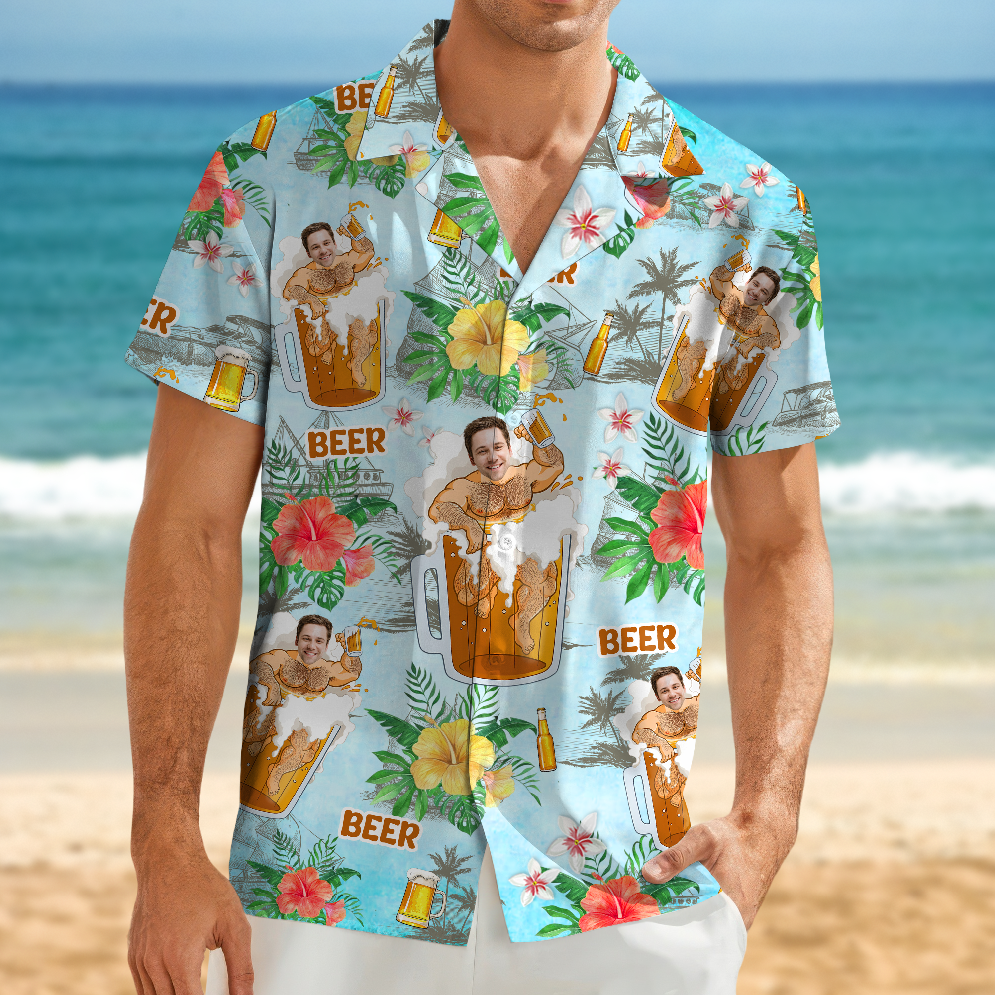 Custom Photo Beer Man Hawaiian Shirt Summer Gift For Beer Lovers CH07 895294