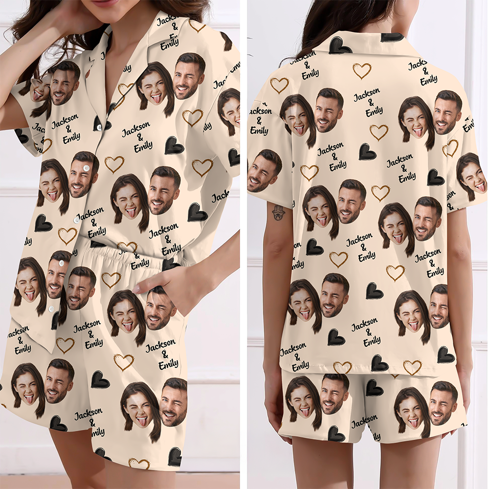 Custom Face & Name Short Pajama Set, Personalized Family Short Sleeve Pajamas For Men & Women HO82 902456