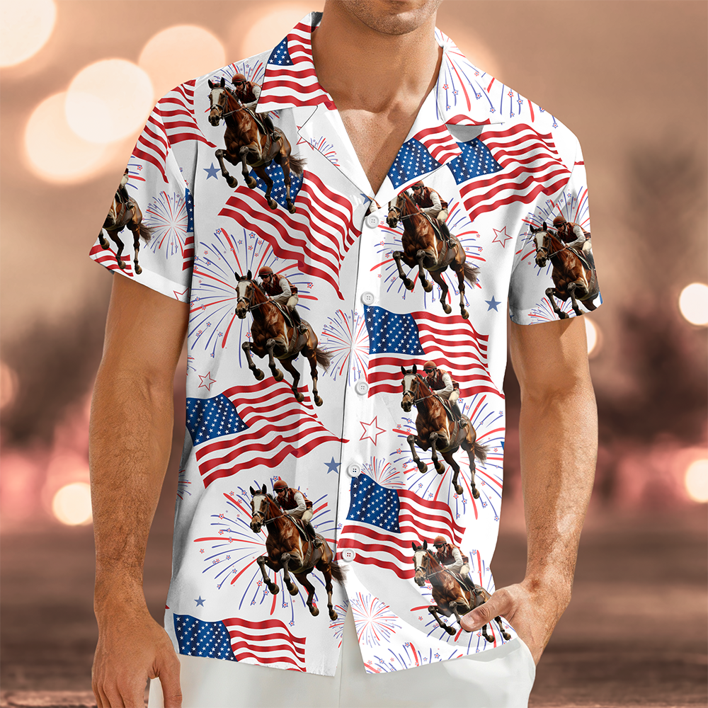 Custom Horse Photo American Flag 250th Anniversary Patriotic Hawaii Shirt TH10 898837
