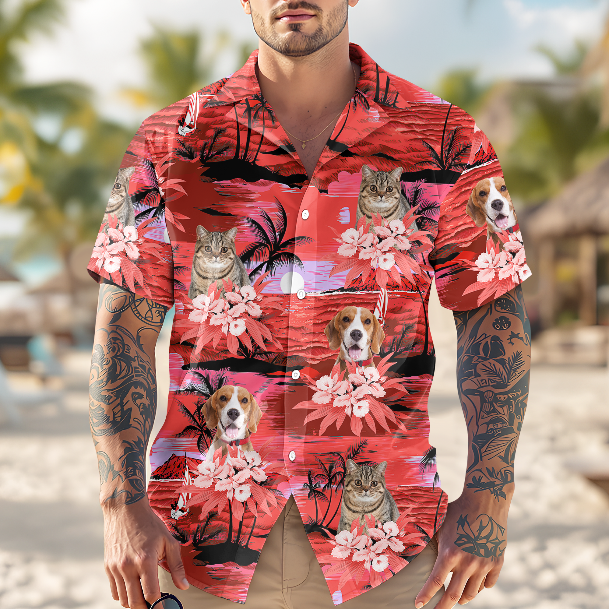 Custom Dog Cat Photo Summer Beach Hawaii Shirt Gift For Dog Cat Lovers HO82 894316