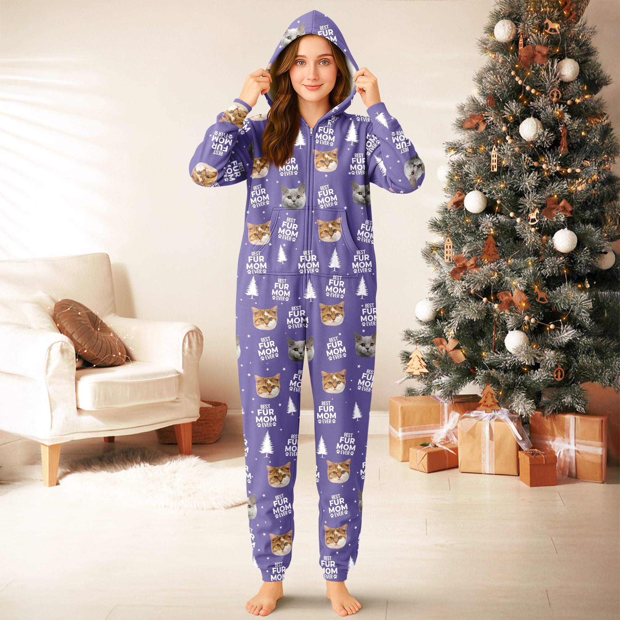 Custom Cat Face Photo Personalized Best Cat Dad Mom Onesie Pajamas CH07 896608