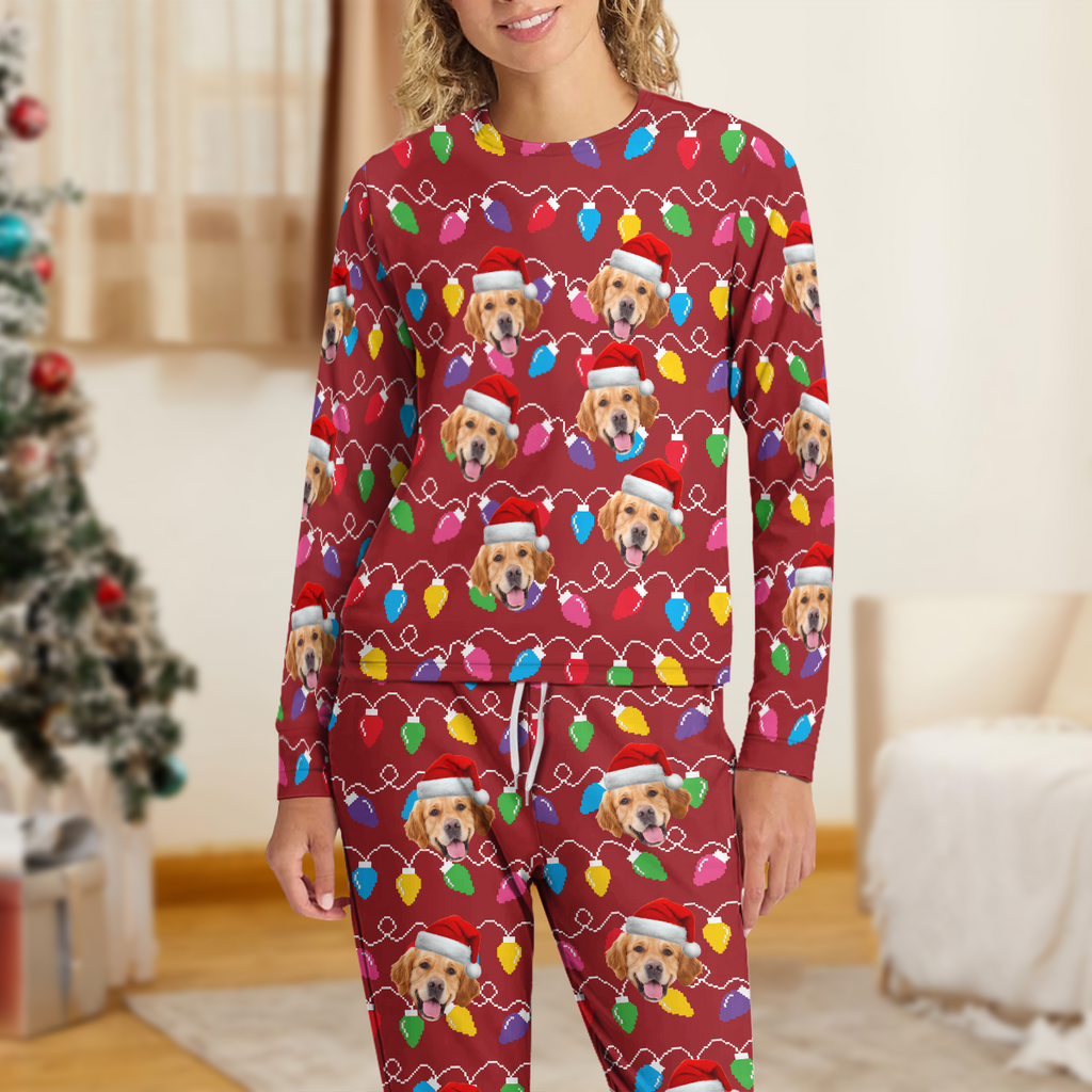Custom Photo Dog With Colorful Christmas Lights Sleepwear HO82 900028