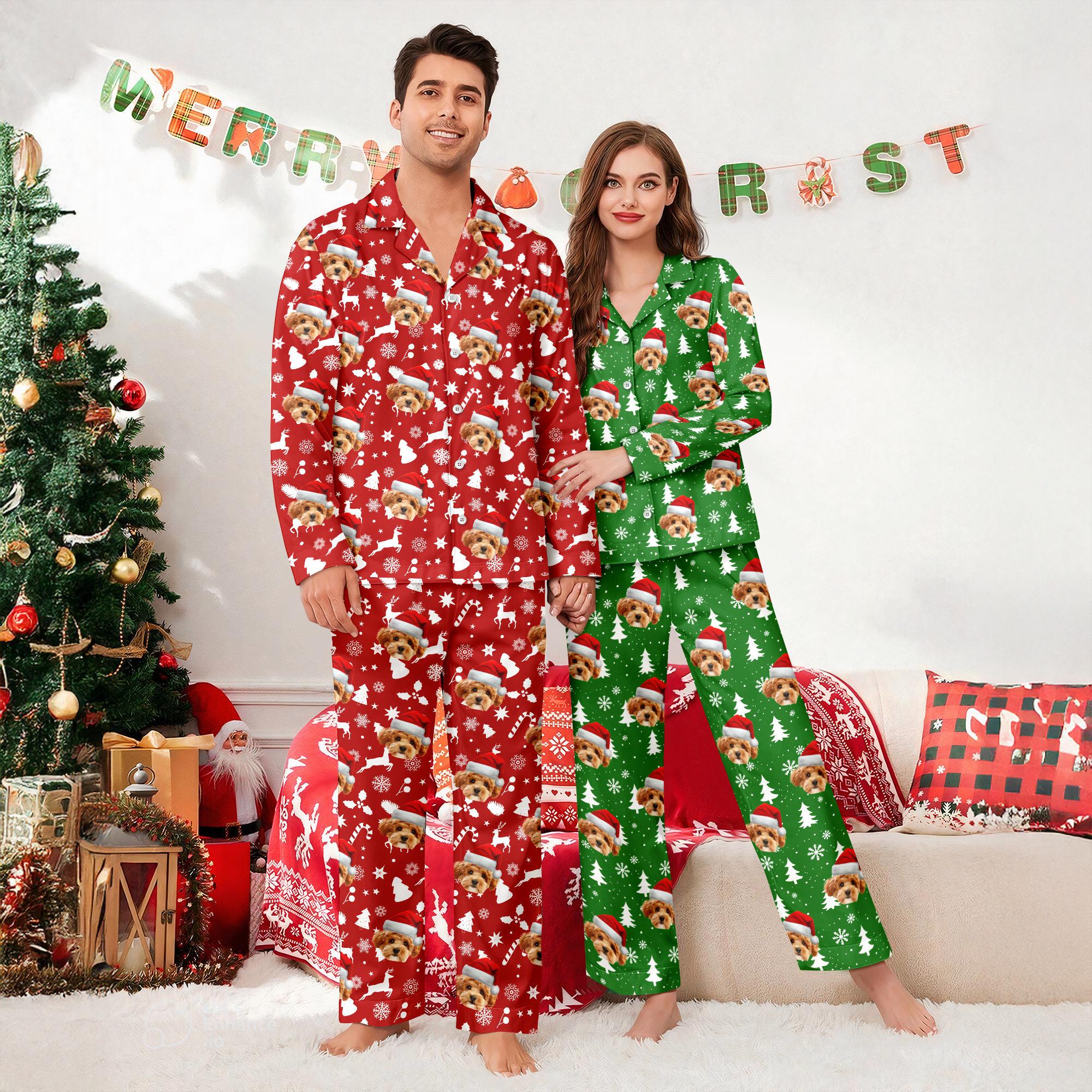 Custom Photo Dog Cat Face Christmas Pajamas Gift For Pet Lovers CH07 896620