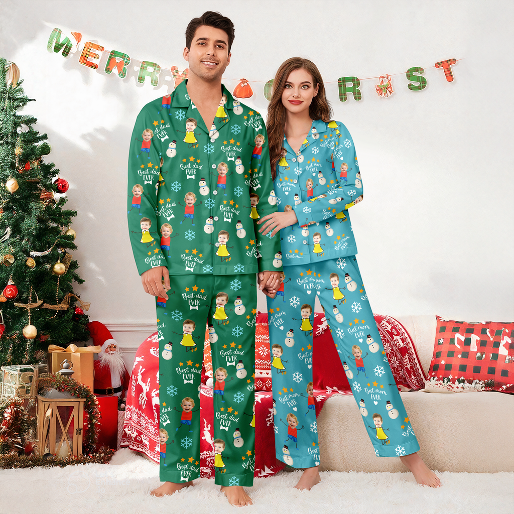 Custom Face Kid Best Mom Ever, Best Dad Ever Pajamas HA75 892876