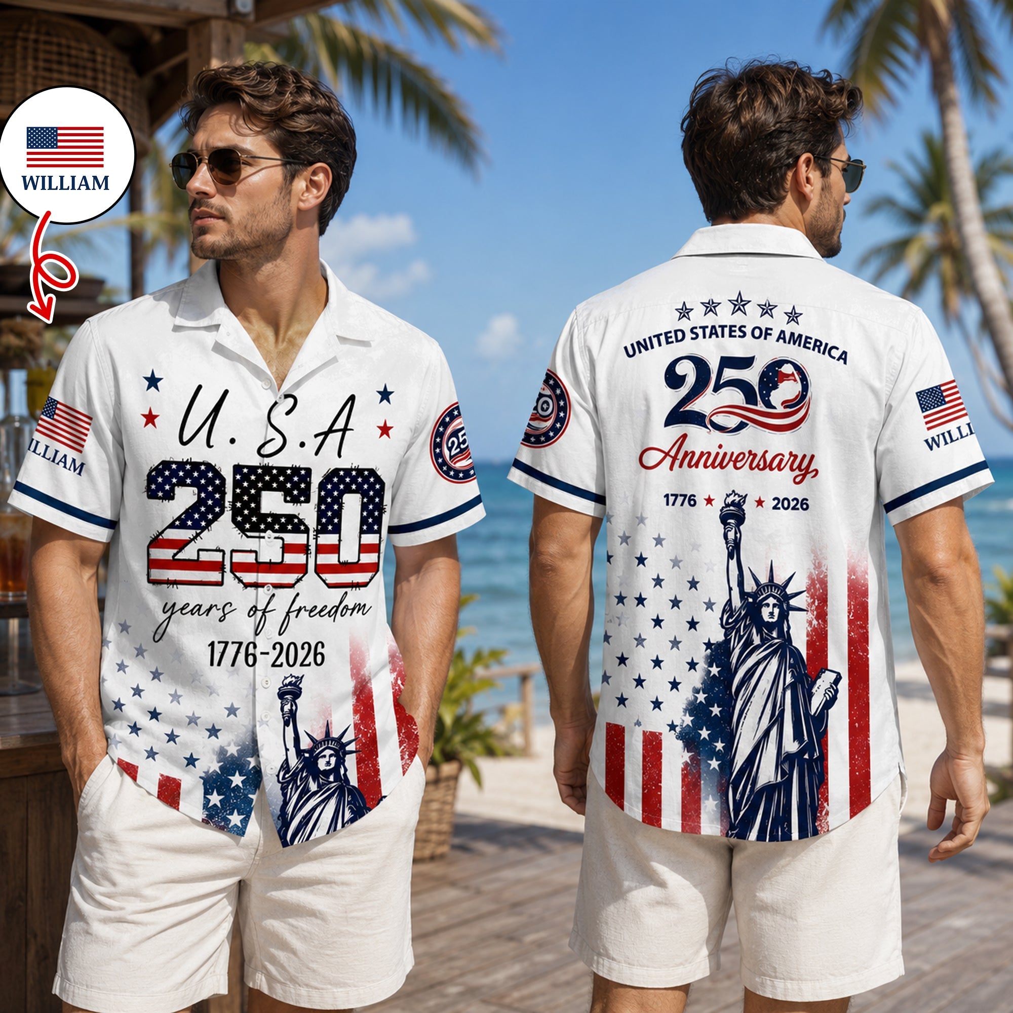 Custom Name American U.S.A 250 Years Of Freedom Hawaii Shirt HO82 902760