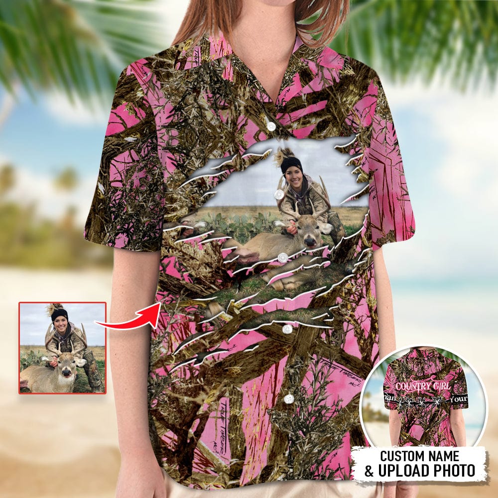 Upload Photo Pink Camouflage Hawaii Shirt T286 888408