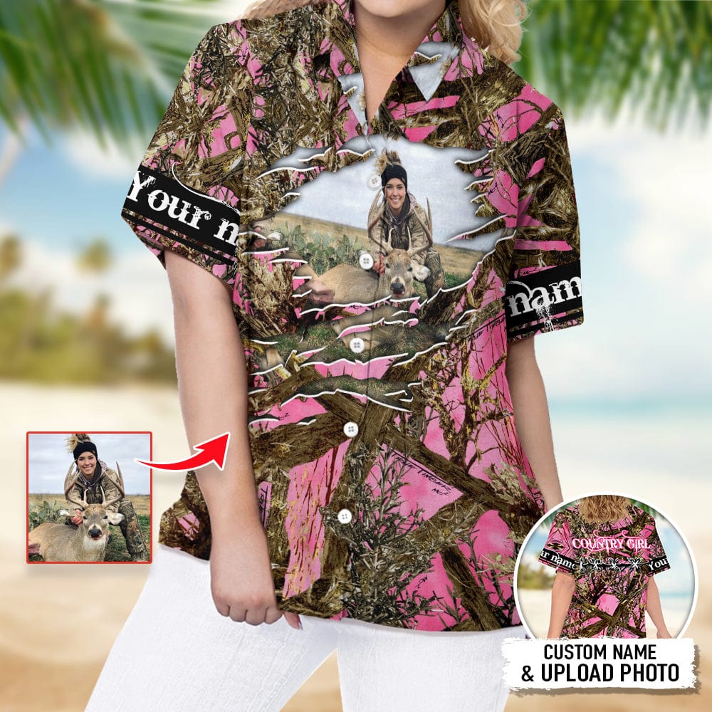 Upload Photo Pink Camouflage Hawaii Shirt T286 888408