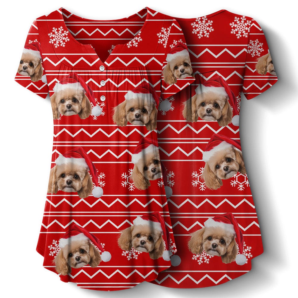 Custom Dog Cat Photo Christmas Pajamas Women V Neck Blouse Shirt TH10 892033