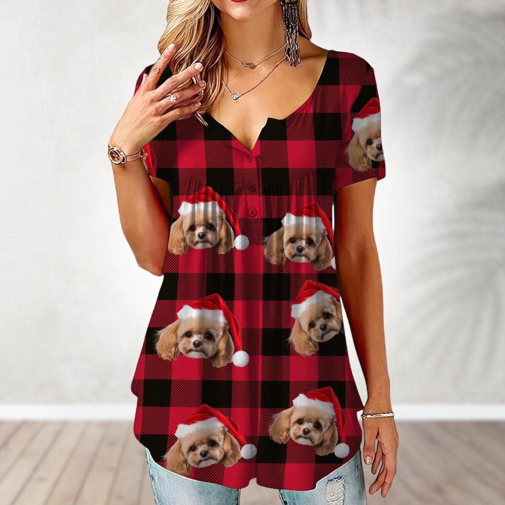 Custom Dog Cat Photo Christmas Pajamas Women V Neck Blouse Shirt TH10 892033